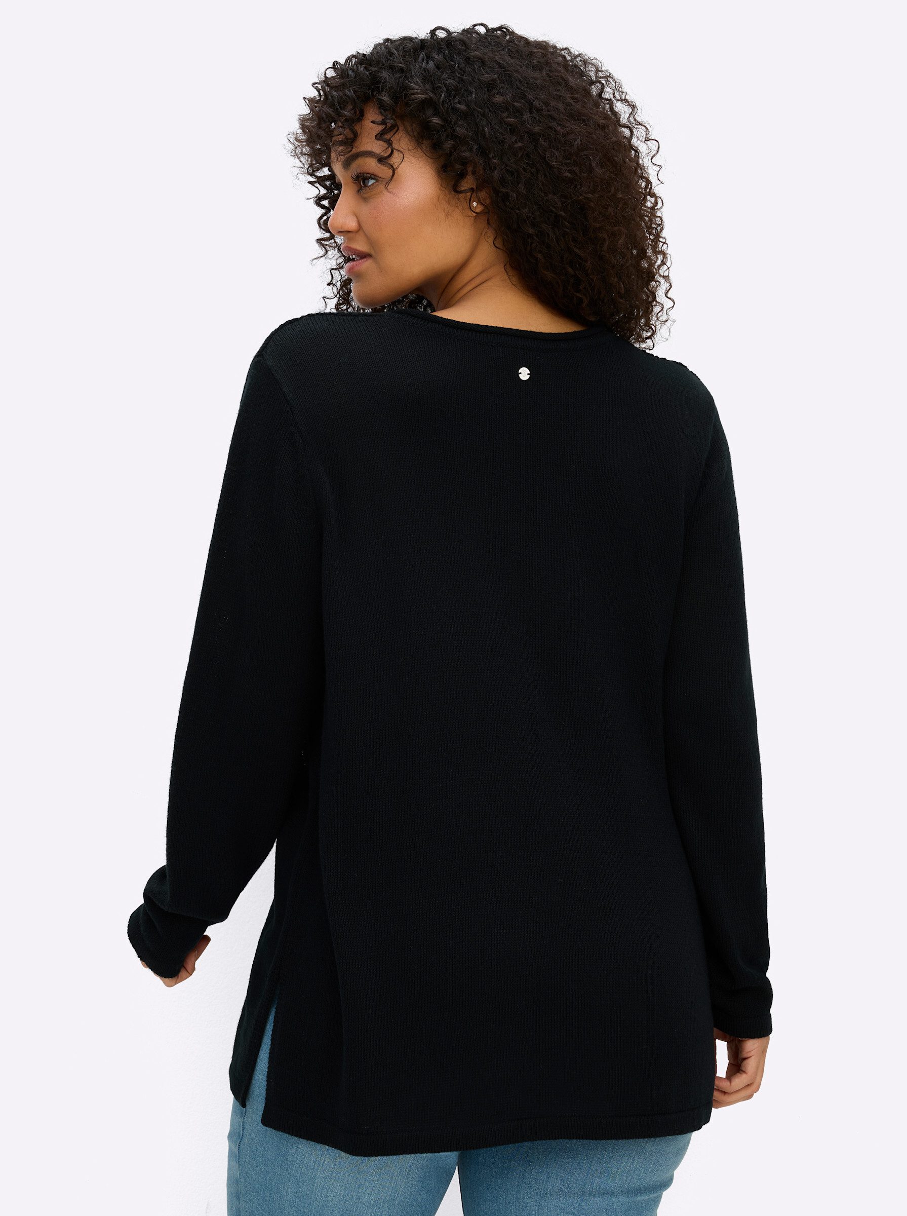 Sheego Strickpullover Langarm-Pullover Langarm Bändchengarn, Zopfmuster günstig online kaufen