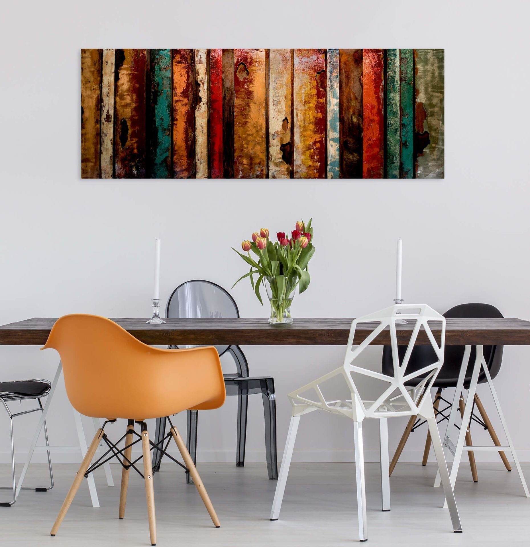 cm, KUNSTLOFT Wandrelief 3D Wood Flashy 150x50 handgefertiges Metallbild