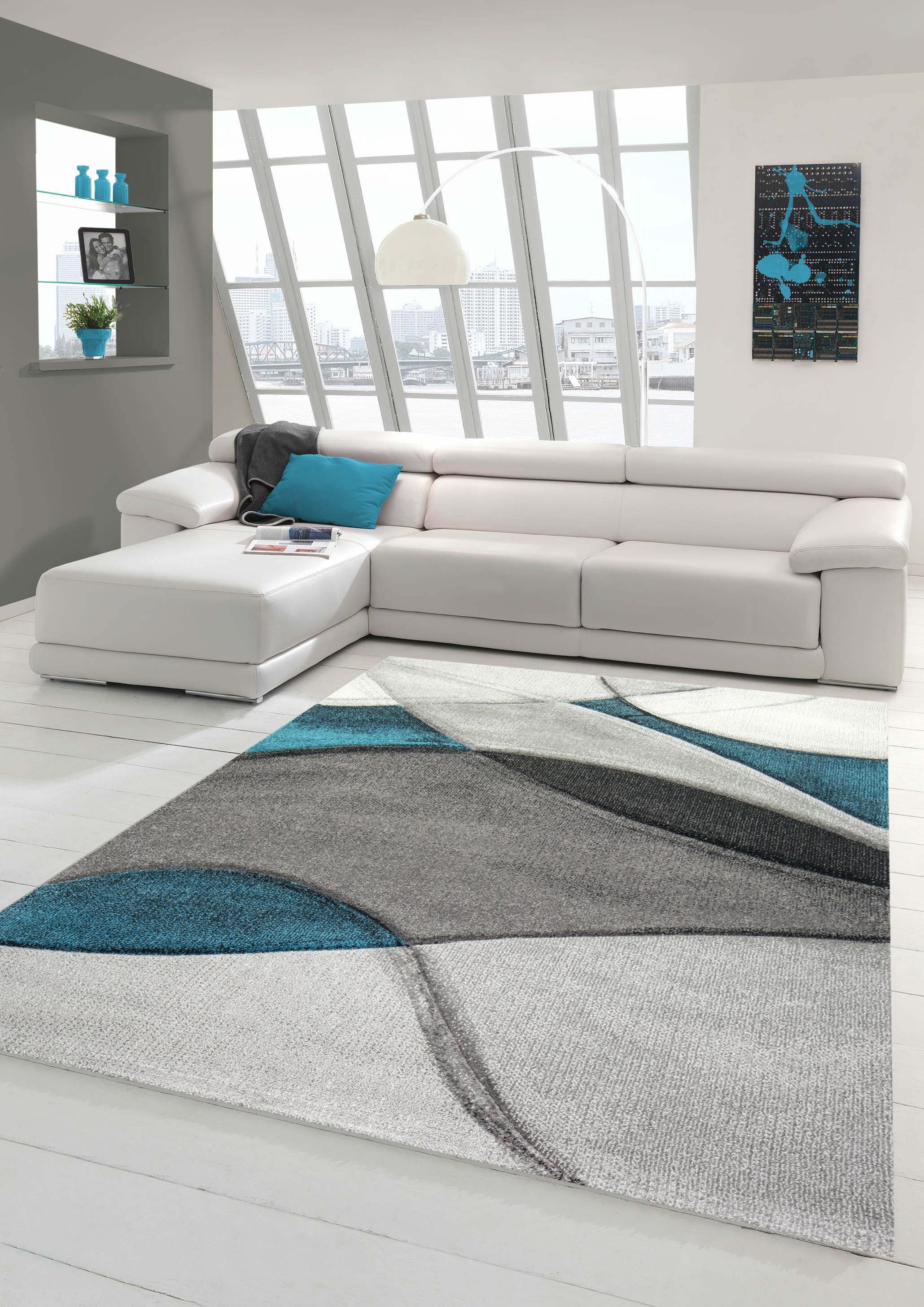 Teppich Teppich modern Teppich Wohnzimmer abstrakt in blau grau schwarz, Teppich-Traum, rechteckig, Höhe: 1.3 mm