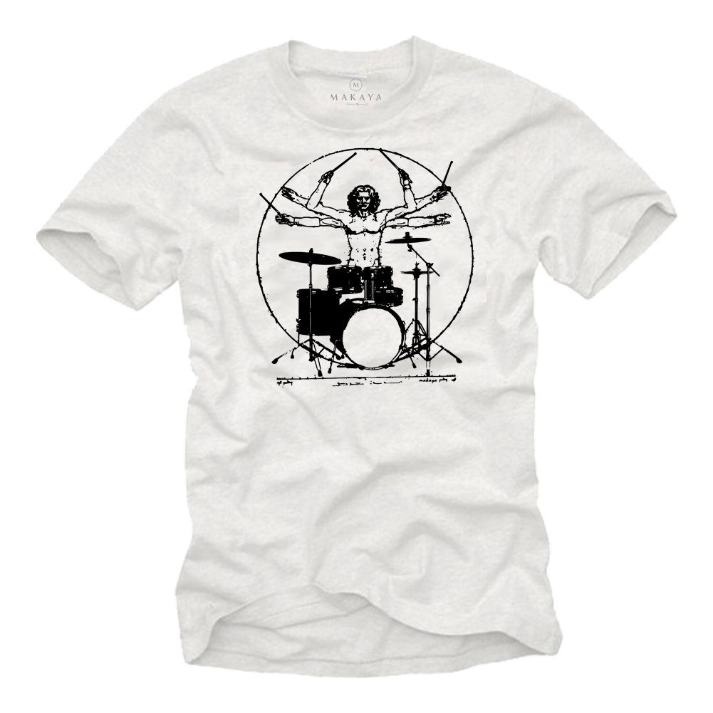 MAKAYA T-Shirt Herren Schlagzeug Drummer Musik Band Musikinstrumente Musiker Männer mit Druck, aus Baumwolle
