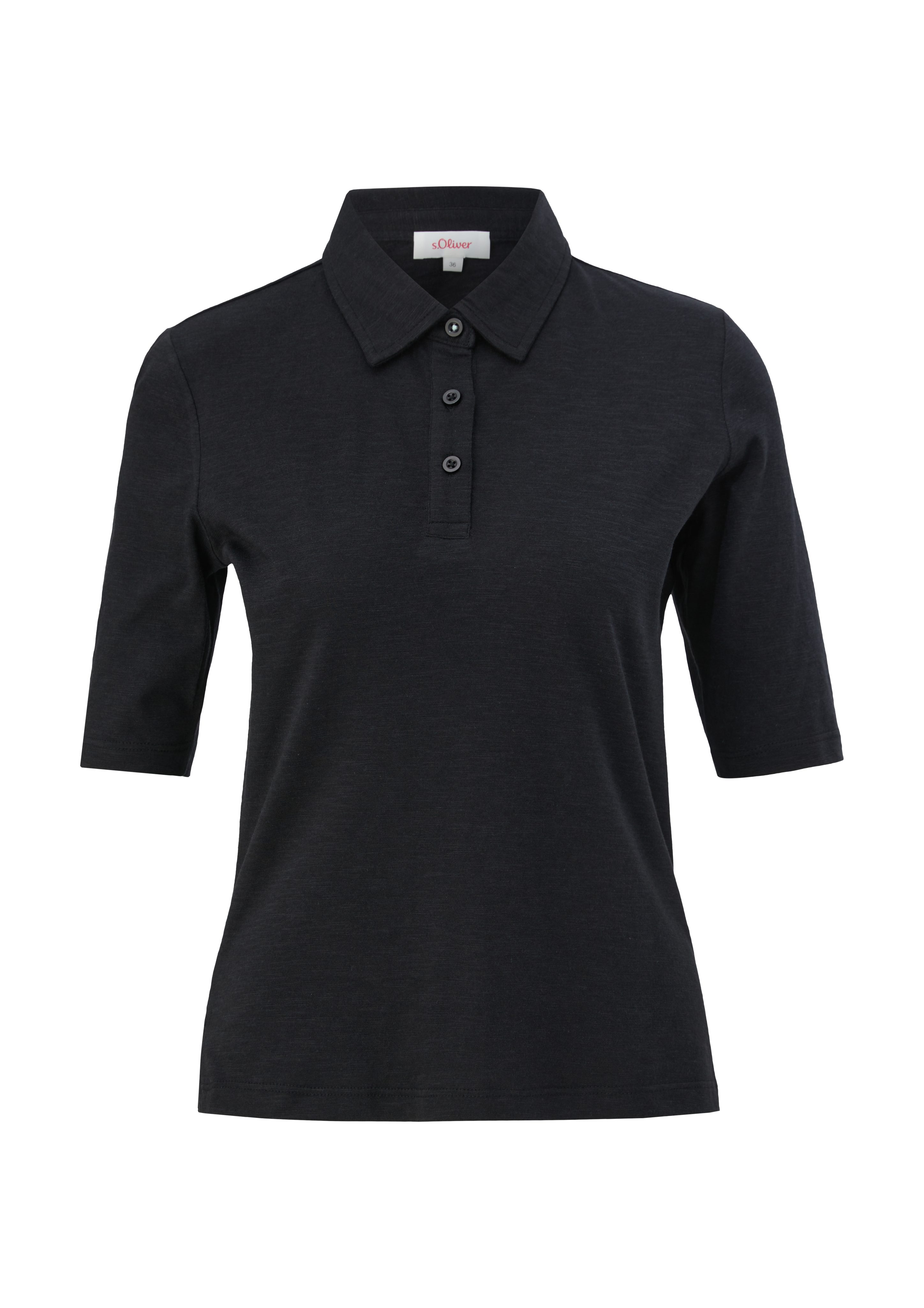 s.Oliver Kurzarmshirt Polo-Shirt Viskosemix schwarz aus