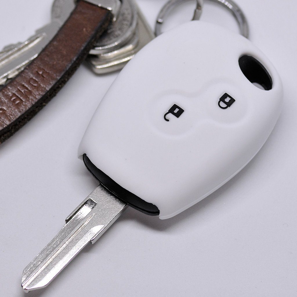 mt-key Schlüsseltasche Autoschlüssel Softcase Silikon Schutzhülle Weiß, für Dacia Dokker Sandero Duster Lodgy Logan Renault Clio Twingo