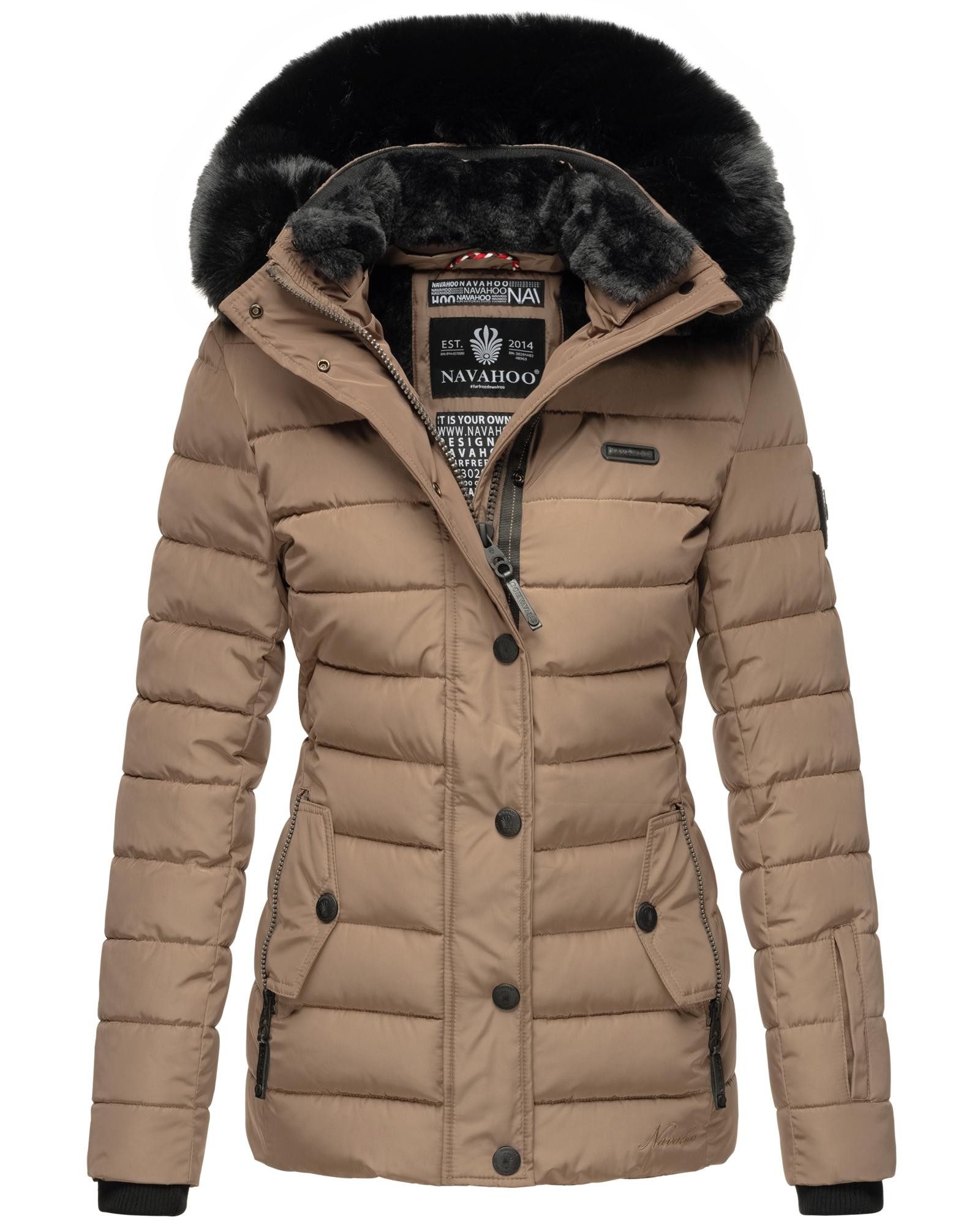 Navahoo Steppjacke Milianaa Edle Winterjacke mit weicher Kunstfell-Kapuze