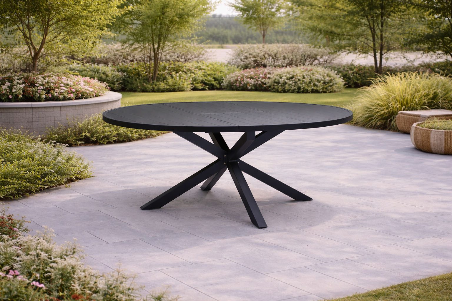 Destiny Garten-Essgruppe MOLINO ARONA Essgruppe 4 Se + Tisch Ø145/199cm, anthrazit, (Set, 4 Sessel inkl. Sitzkissen, 1 Tisch mit Synchronauszug), Aluminium, Rope