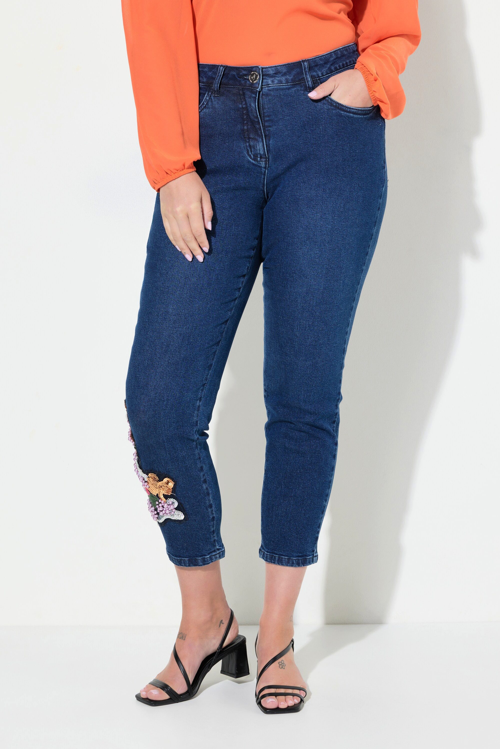 MIAMODA Regular-fit-Jeans Jeans Slim Fit farbige Applikationen. 5-Pocket