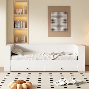 REDOM Kinderbett Holzbett, einzeln, mit zwei Schubladen, Armlehnen mit Ablagefächern (Tagesbett 90*200 cm), ohne Matratze
