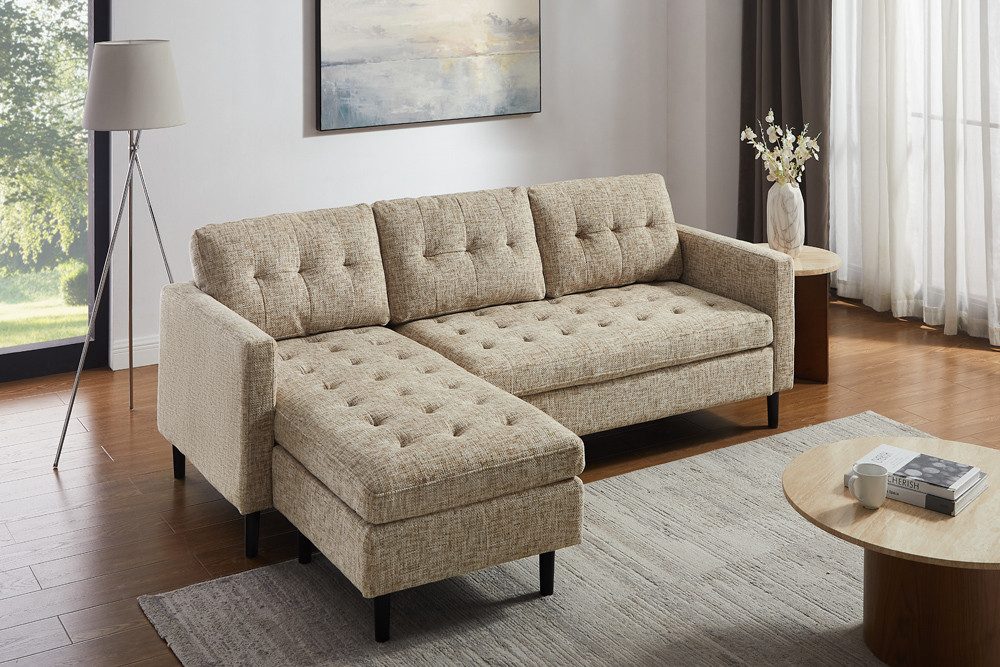 riess-ambiente Ecksofa STOCKHOLM 220 cm beige – 3-Sitzer, Strickstoff, Ottomane beidseitig, Einzelartikel 1 Teile, bequeme Eckcouch mit Federkern – ideal fürs Wohnzimmer & Gästezimmer