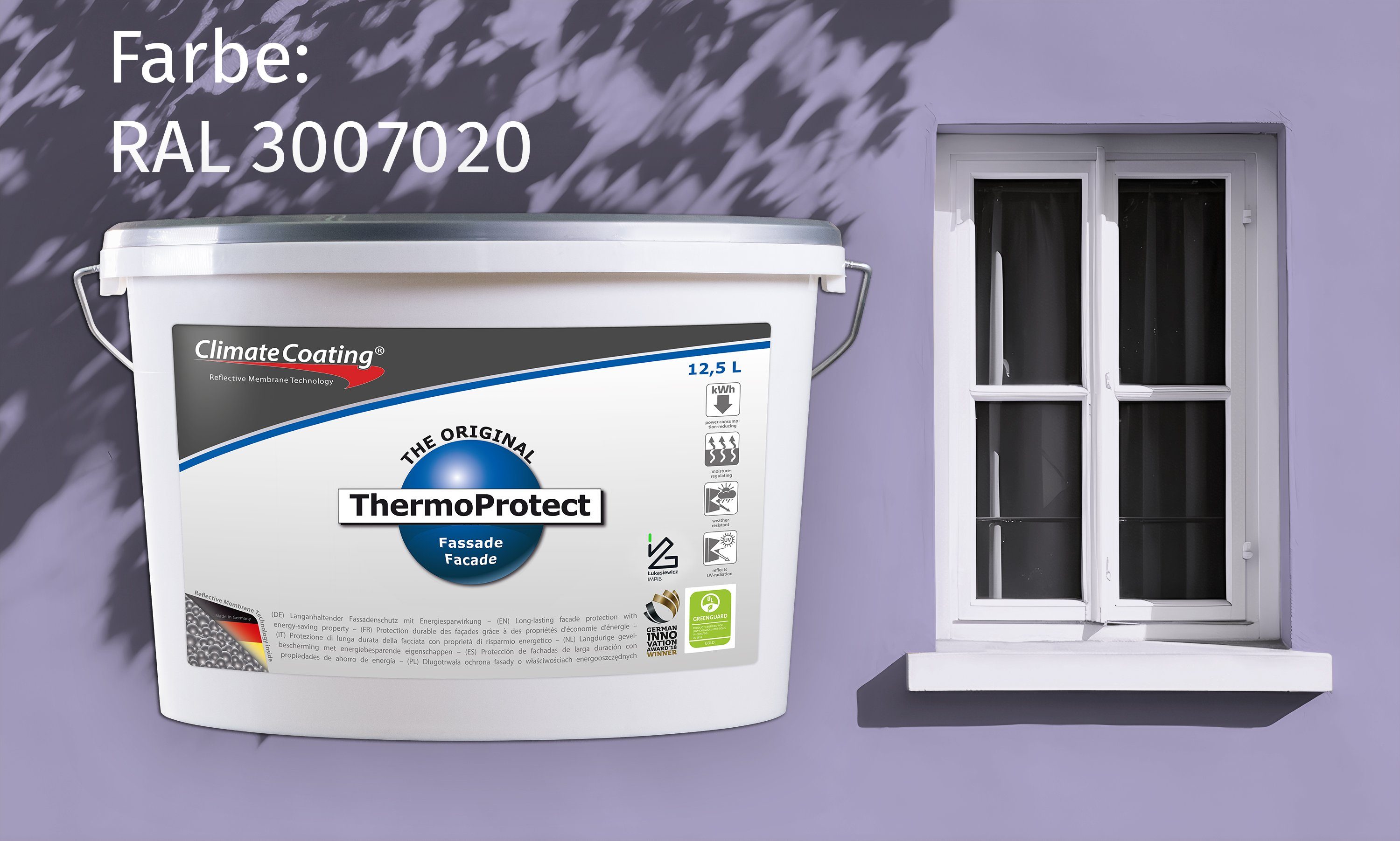 ClimateCoating ThermoProtect, matt Energiesparfarbe, Lavendelviolett feuchteregulierend, Fassadenfarbe