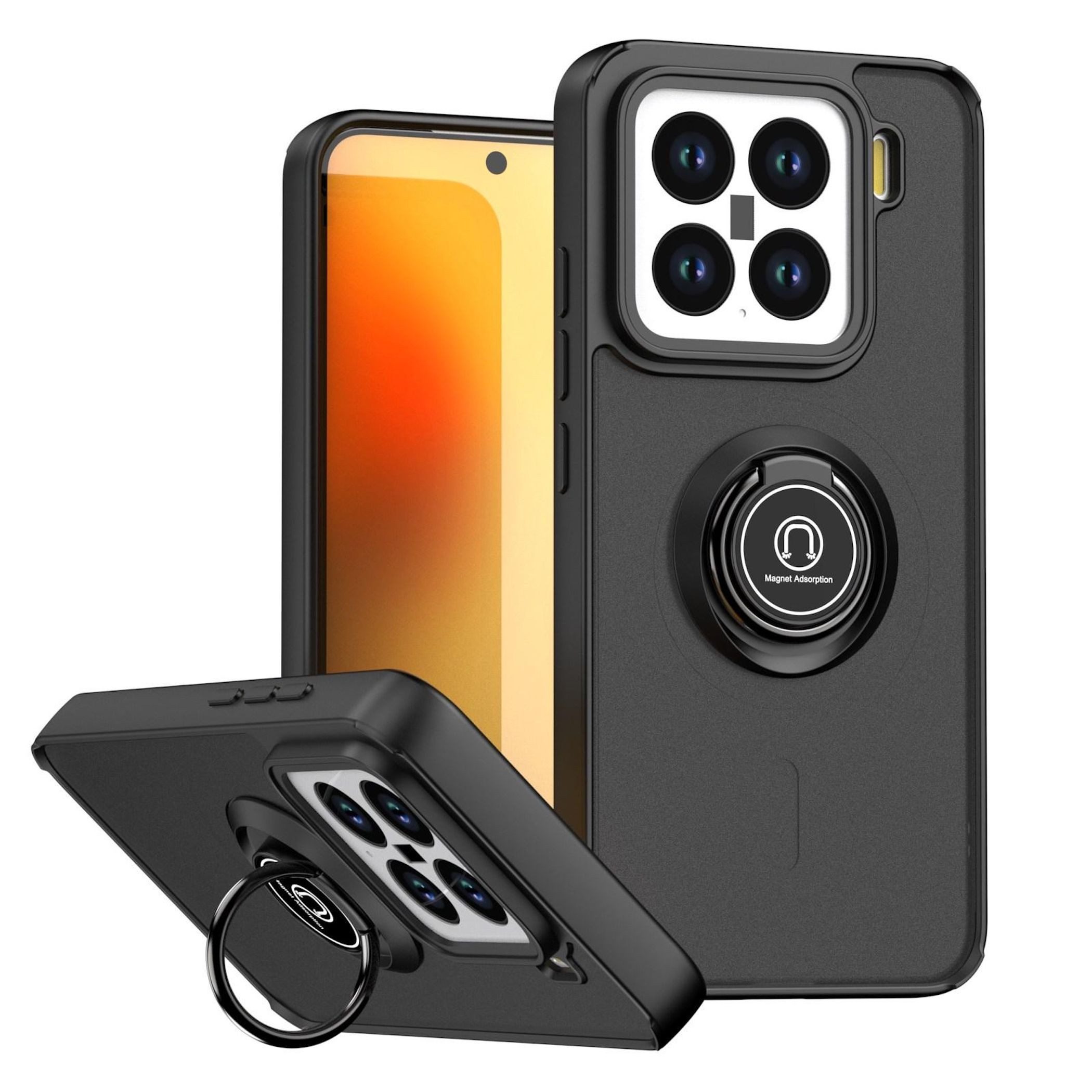 Wigento Handyhülle Für Xiaomi 15 5G Q Shadow Series Design TPU + PC Schutz Hülle Schwarz, Magnetringhalter stoßfestes Hybrid Material