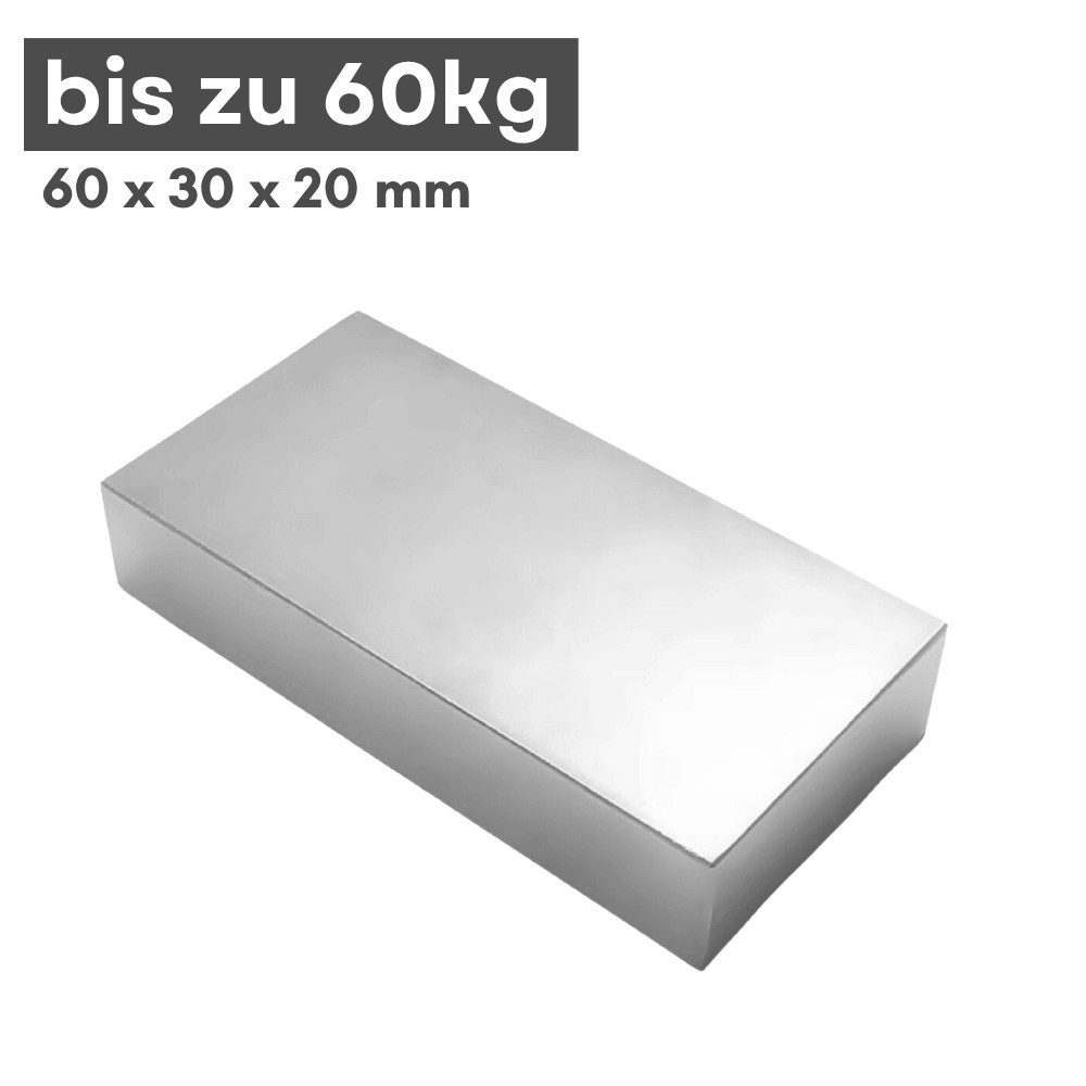 MaajeeKuto Magnet Neodym Magnet 60x30x20 mm N38 – Quadermagnet Haftkraft 60 kg (1-St)
