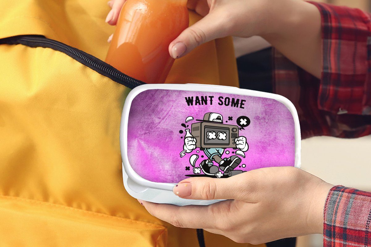 (2-tlg), und Lebensmittel und Vintage, - Fernsehen für weiß Brotbox Erwachsene, Kunststoff, - Mädchen Kinder MuchoWow Brotdose, Lunchbox für Jungs