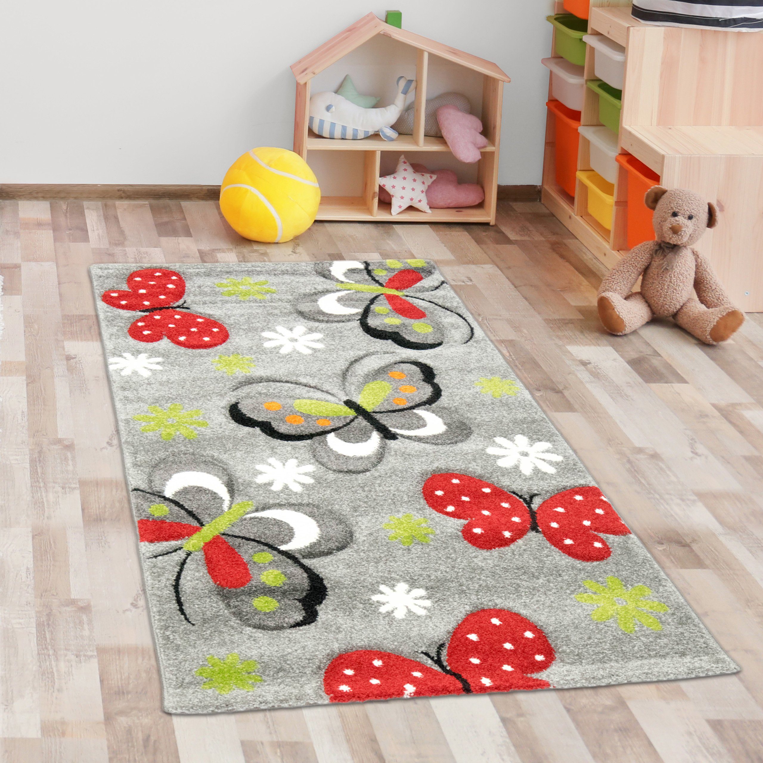 Carpetia Kinderteppich Bunter Kinderzimmerteppich mit Schmetterlingen günstig online kaufen