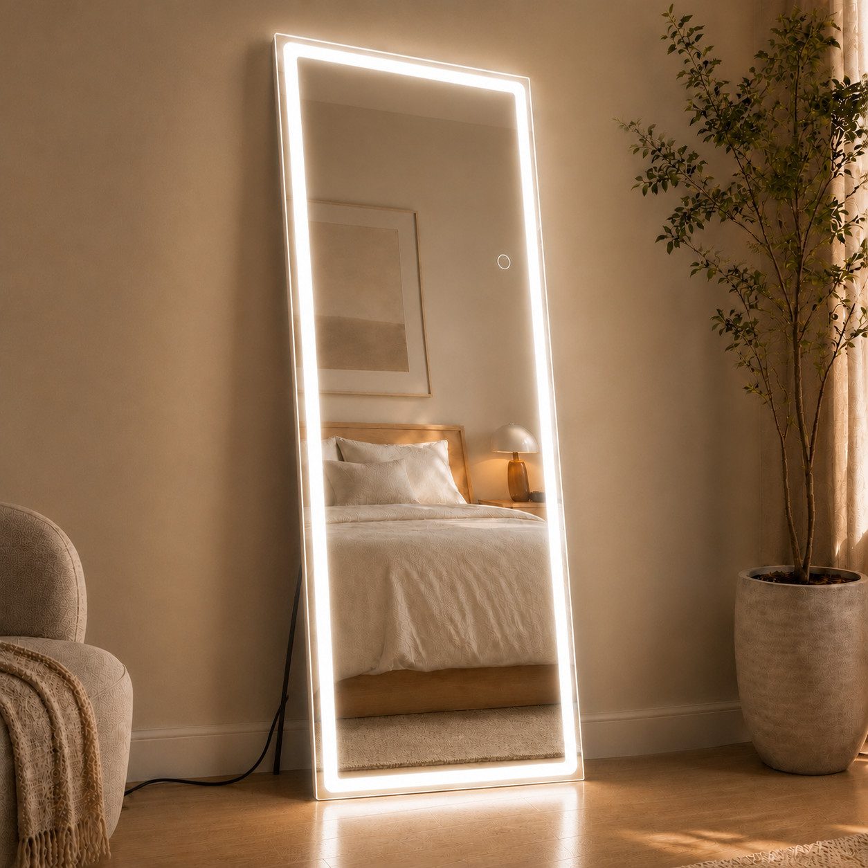Nettlife Ganzkörperspiegel Beleuchtung 150*40/160*50cm Standspiegel Wandspiegel LED-Beleuchtung (1-St), 3000K-6500K Standspiegel Hartglas …