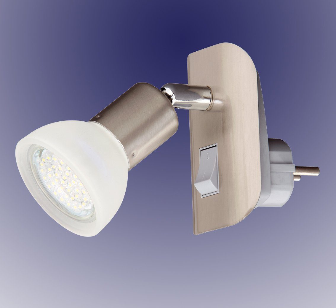 TRANGO LED Steckdosenleuchte, 11-042 LED Steckerleuchte im Edelstahl-Look mit Glas-Lampenschirm, Stecker-Nachtlicht inkl. 1x GU10 LED Leuchtmittel 3000K warmweiß & Ein-/Aus-Schalter, & Ein/Aus- Schalter Leselampe, Küchenlampe