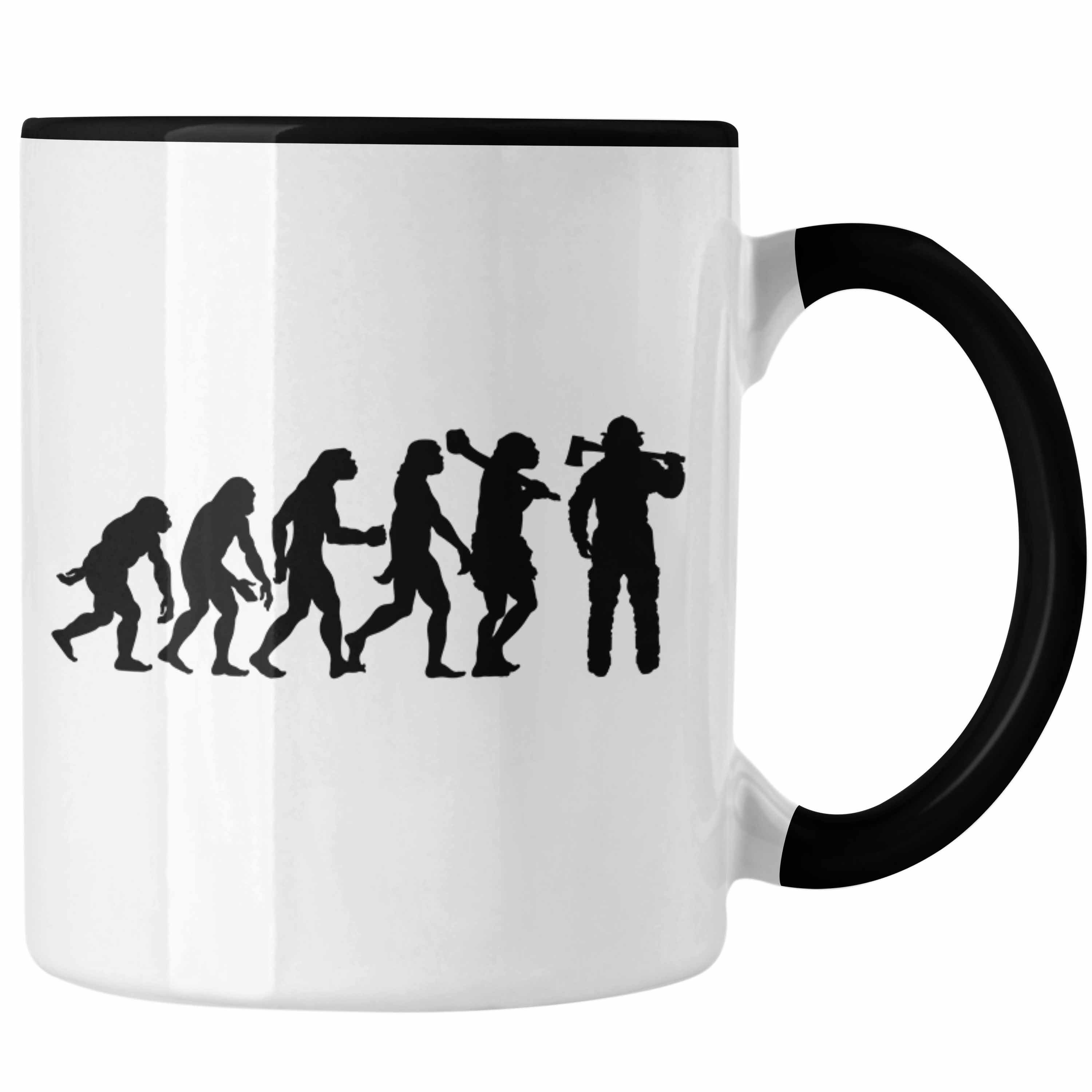 Trendation Tasse Trendation - Feuerwehr Tasse Geschenk für Feuerwehrmann Geburtstag Männer Spruch Evolution Schwarz