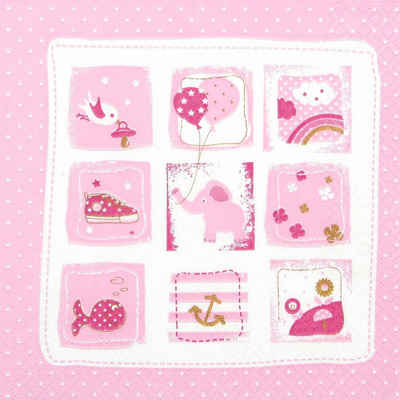 HOME FASHION Papierserviette 20 Servietten Little One rose - Baby Momente rosa 33x33cm, (20 St)