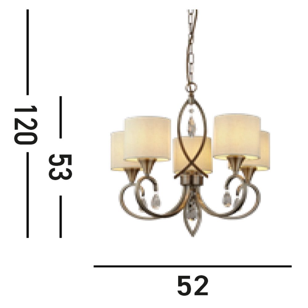 Searchlight Kronleuchter Alberto 5Lt Pendant - Antique Brass, Crystal & Linen Shade, Leuchtmittel wechselbar – Bild 5 von 5
