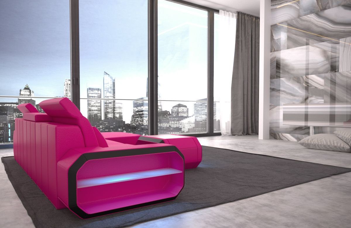 Sofa Dreams Ecksofa Sofa Ledersofa Roma L Form Leder Sofa Ledercouch, Couch, mit LED, wahlweise mit Bettfunktion als Schlafsofa, Designersofa