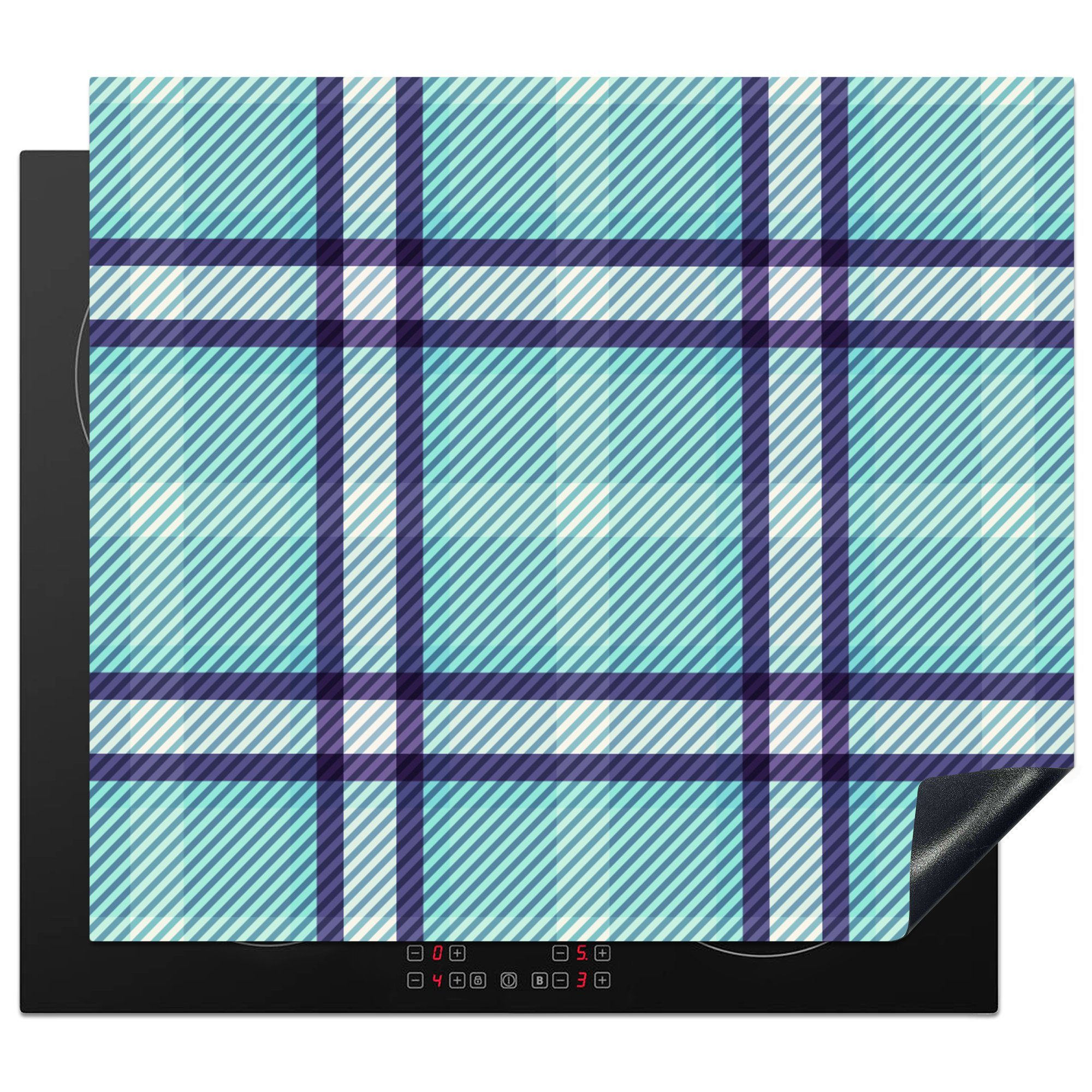 MuchoWow Herdblende-/Abdeckplatte Kariert - Blau - Muster - Schottisches Karo, Vinyl, (1 tlg), 60x52 cm, Mobile Arbeitsfläche nutzbar, Ceranfeldabdeckung