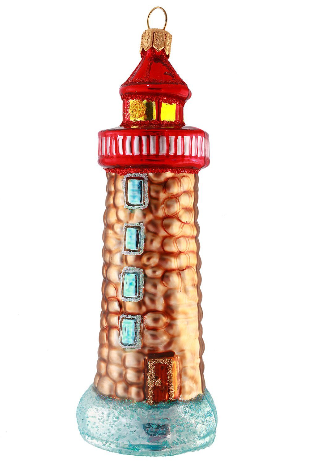 Weihnachtskontor Leuchtturm, handdekoriert Christbaumschmuck mundgeblasen - Hamburger