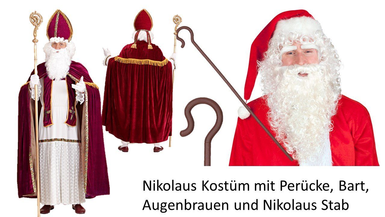 Scherzwelt König-Kostüm »Nikolaus Kostüm Bischof - Gr. S - 3XL + Deluxe  Perücke mit Bart + Stab«
