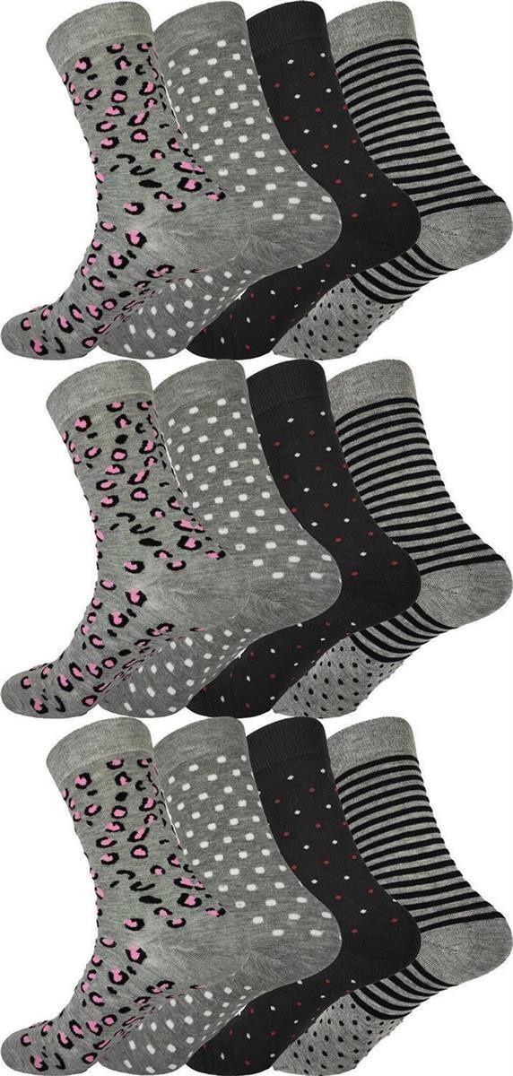 EloModa Freizeitsocken 12 Paar Damen Socken mit Muster Baumwolle; 35-38 39-42 (12-Paar)