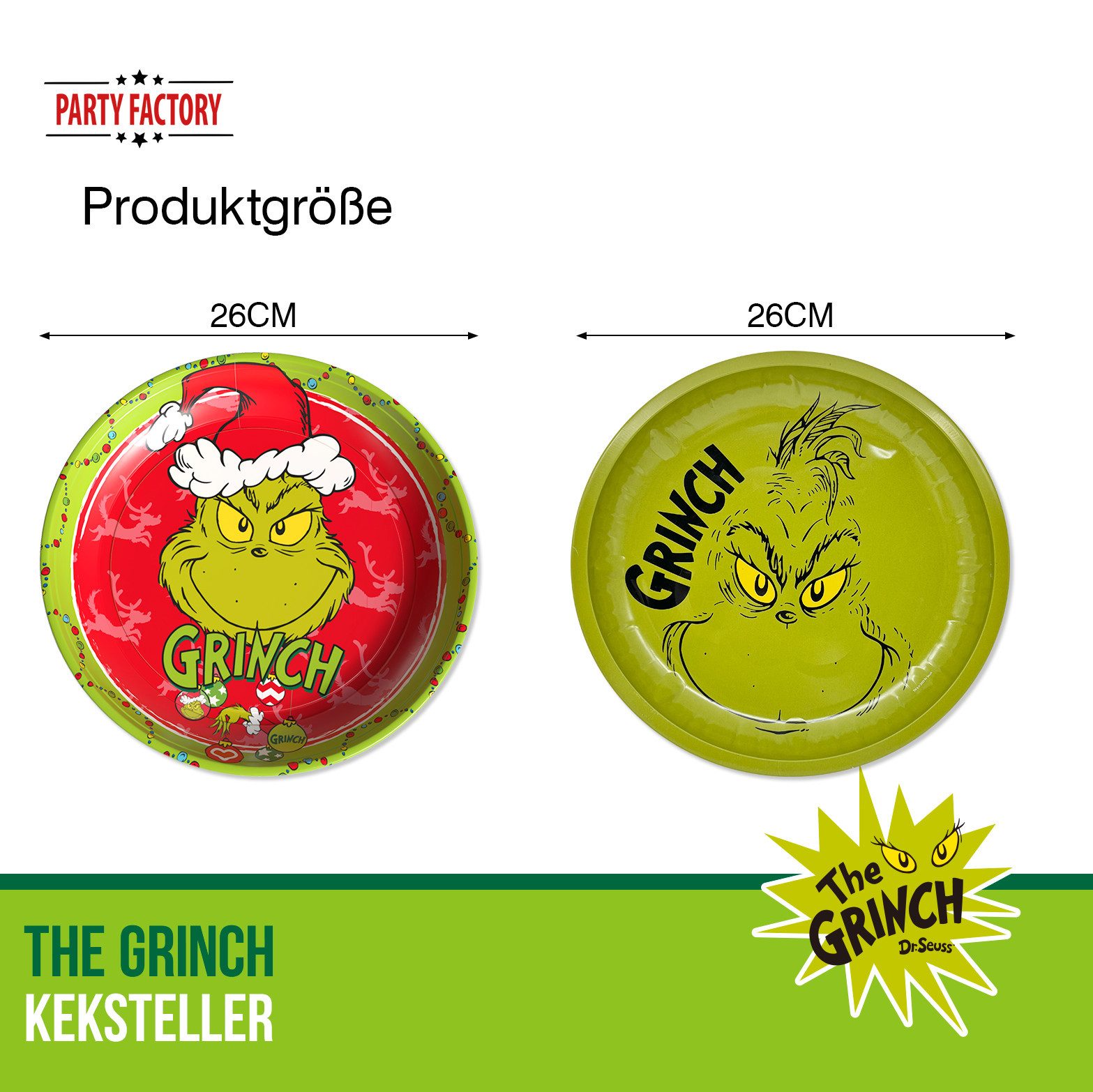 Party Factory Dekoteller The Grinch Keksteller Grün & Rot – 2-teiliges Set (2 St)