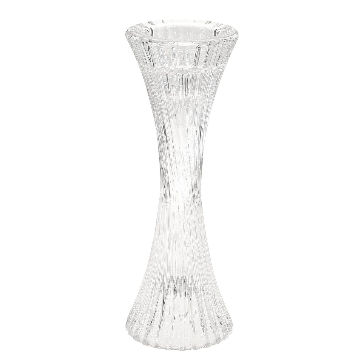 Tischvase Glaskerzenhalter 20cm Klar Rillen Stabkerzen Deko 2er Set
