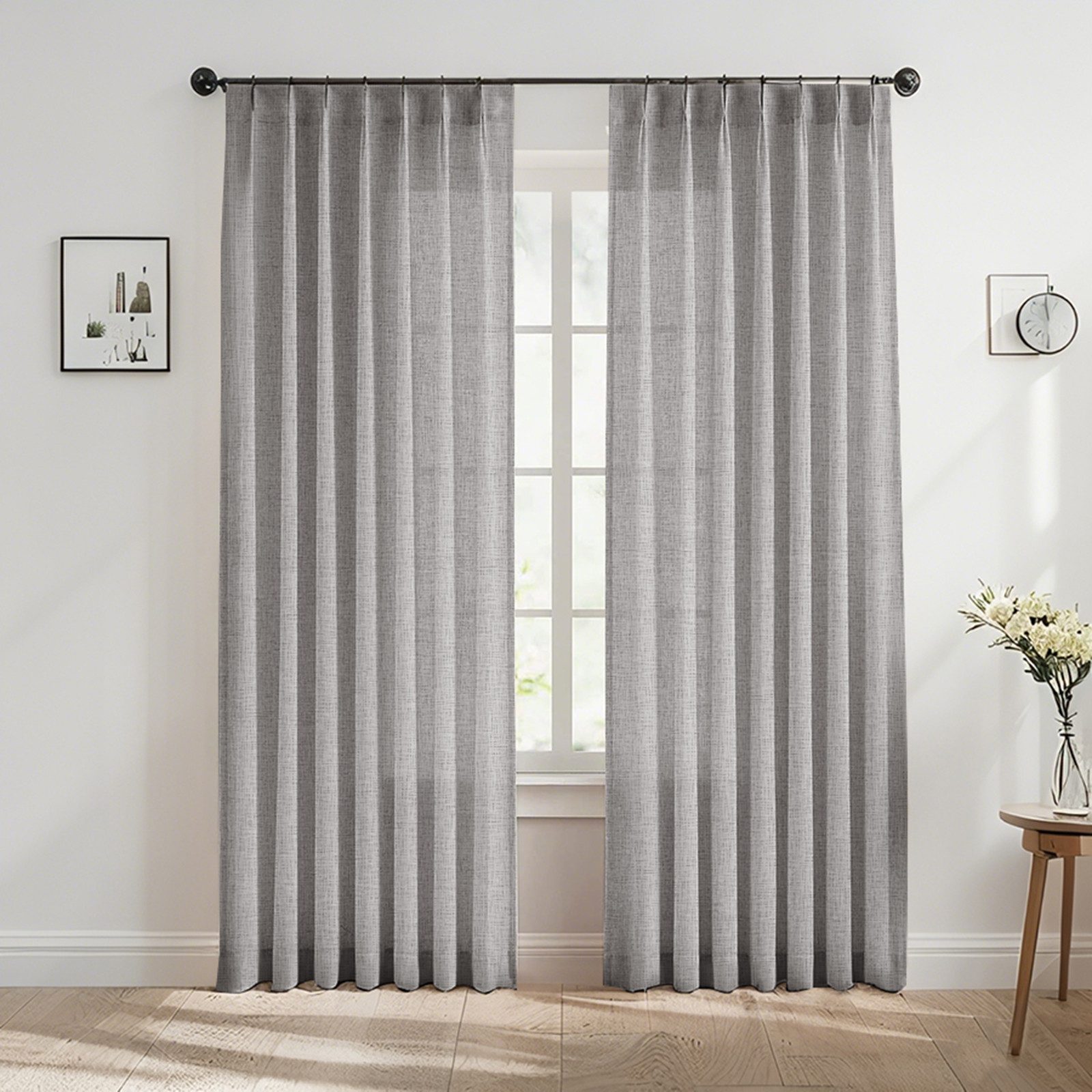 SERBASIC Gardine Leinenoptik Halbtransparente Vorhänge mit Quetschfalten, 2 günstig online kaufen
