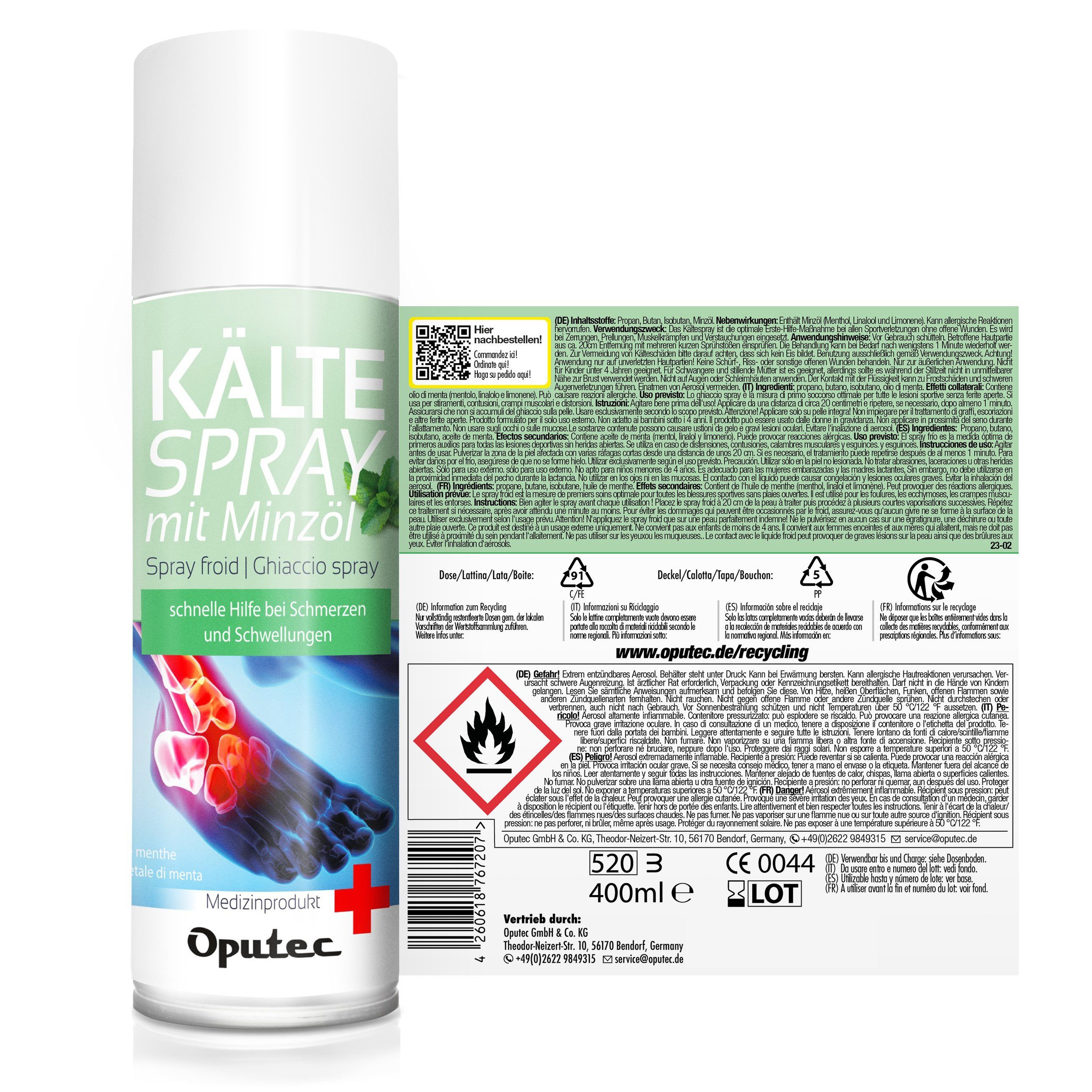 Oputec Erste-Hilfe-Set 6x400ml Oputec Kältespray mit Minzöl - Erste-Hilfe Kühlspray Eisspray, (Spar-Set) – Bild 2 von 5