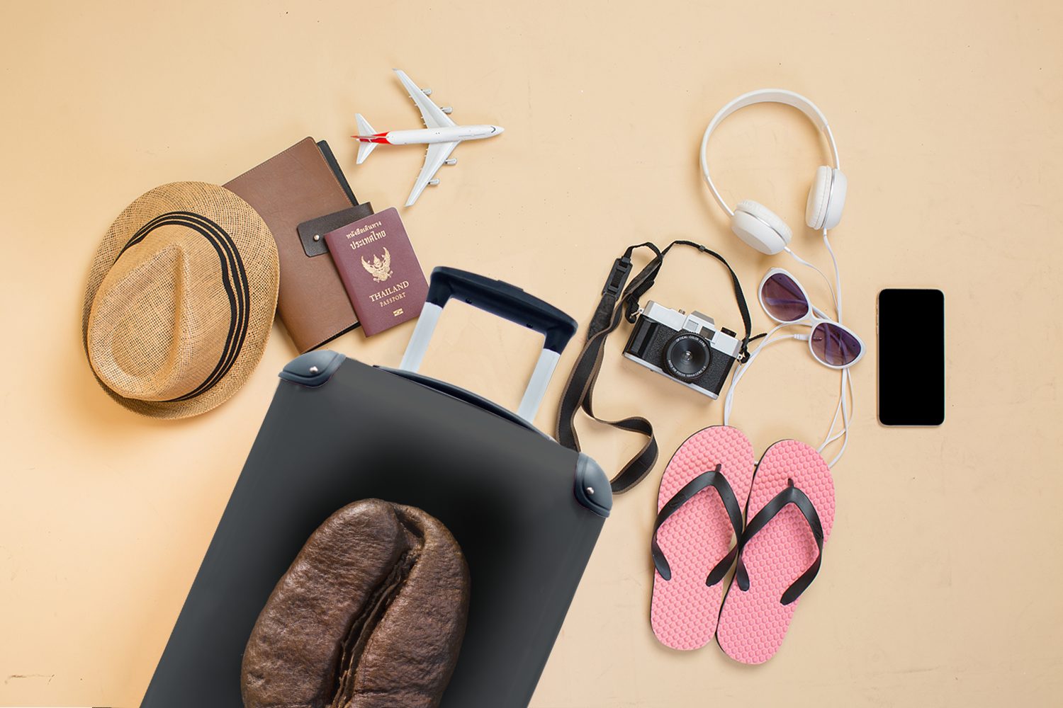 Ferien, Nahaufnahme Reisetasche für einer 4 mit Handgepäck Bio-Kaffeebohne, MuchoWow Trolley, Handgepäckkoffer einsamen Rollen, Reisekoffer rollen,