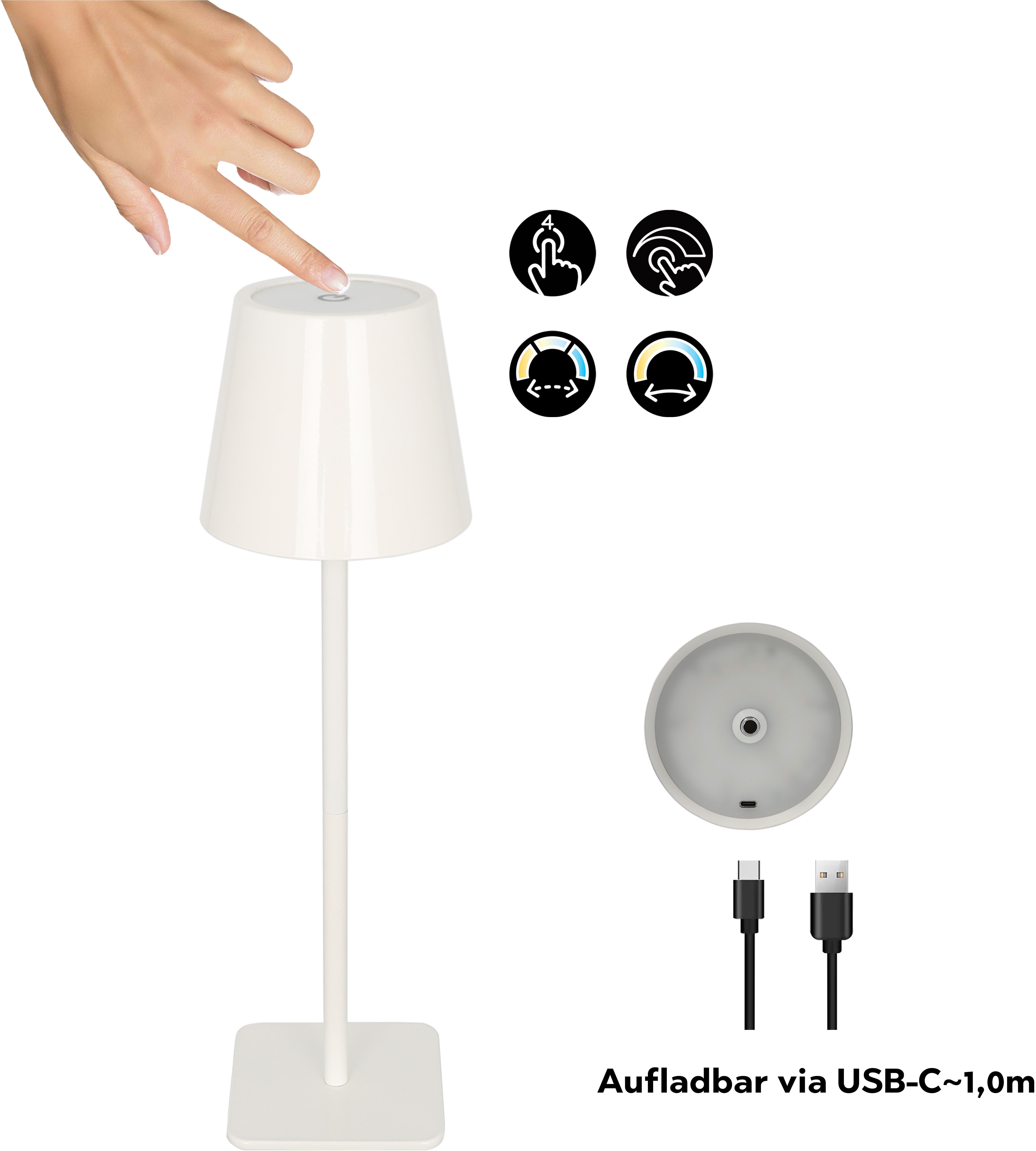 OTTO home LED Tischleuchte Merrin - 2er Set Akkuleuchte, Dimmer, Dimmfunktion, USB-Ladefunktion, LED fest integriert, warmweiß - kaltweiß, 2er Set, dimmbar, Far – Bild 5 von 5