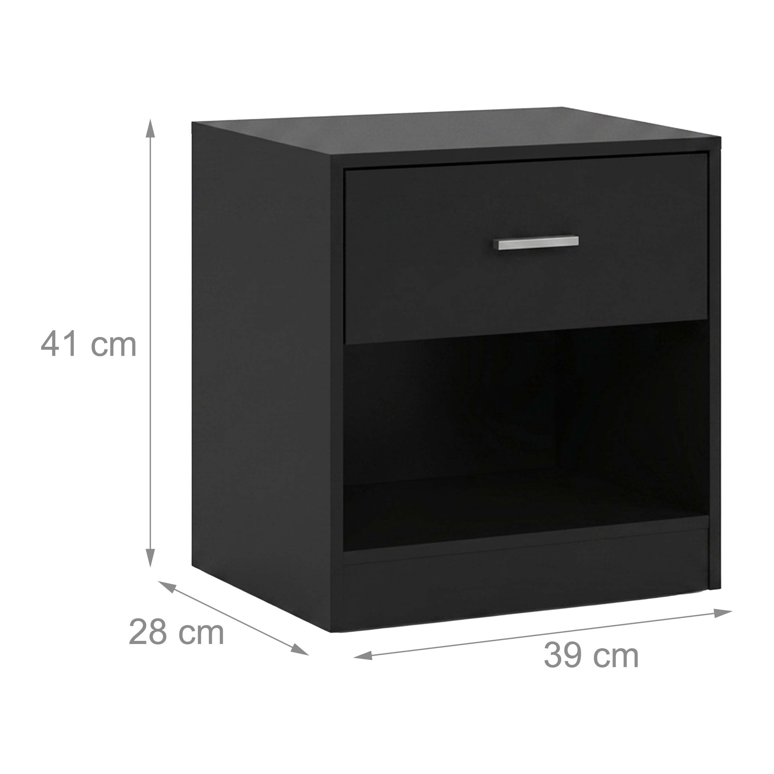 relaxdays Nachtschrank Nachttisch mit Schublade (2-St) schwarz, 2er-Pack – Bild 4 von 5