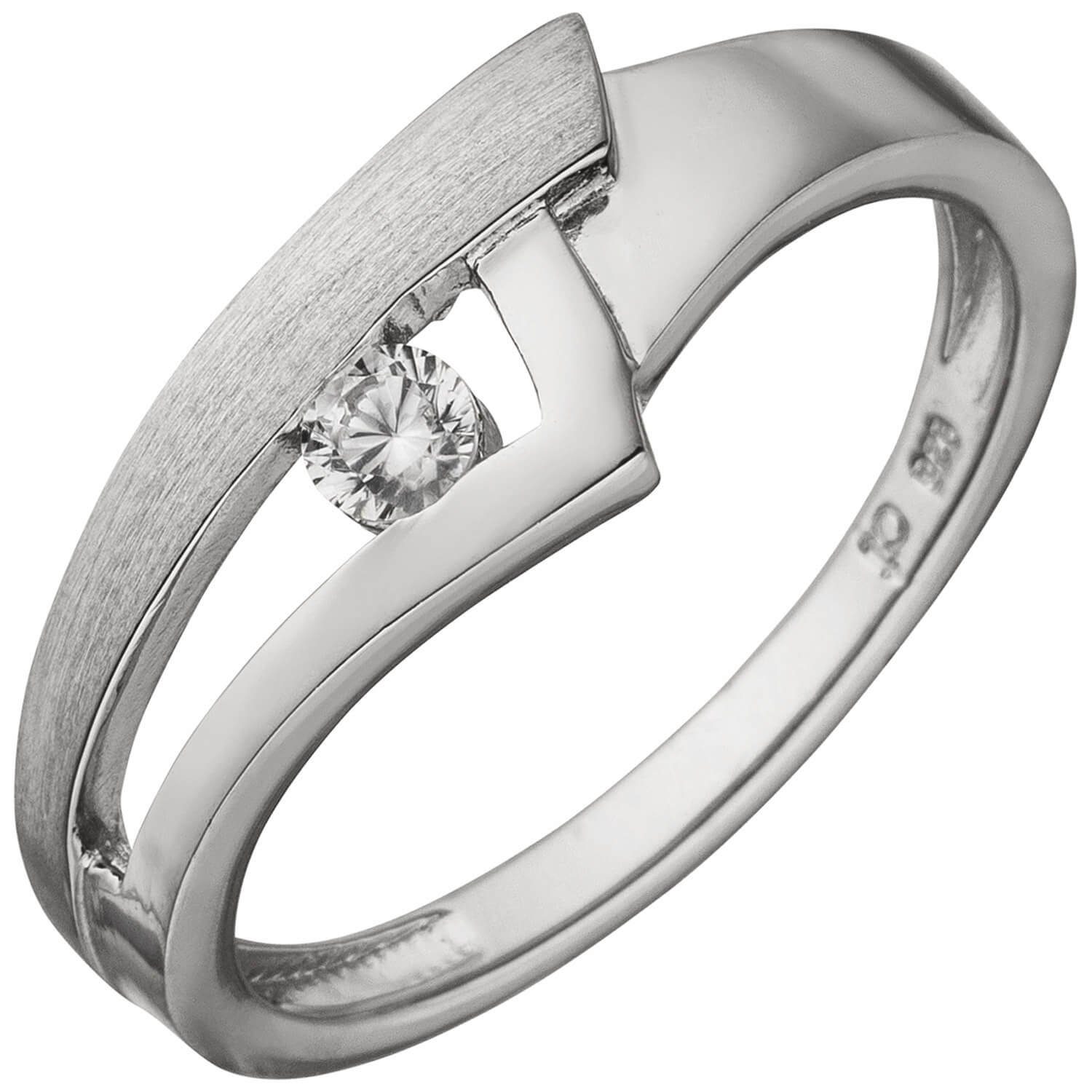 Silberring Ring mit Zirkonia, 925 Silber teilmattiert