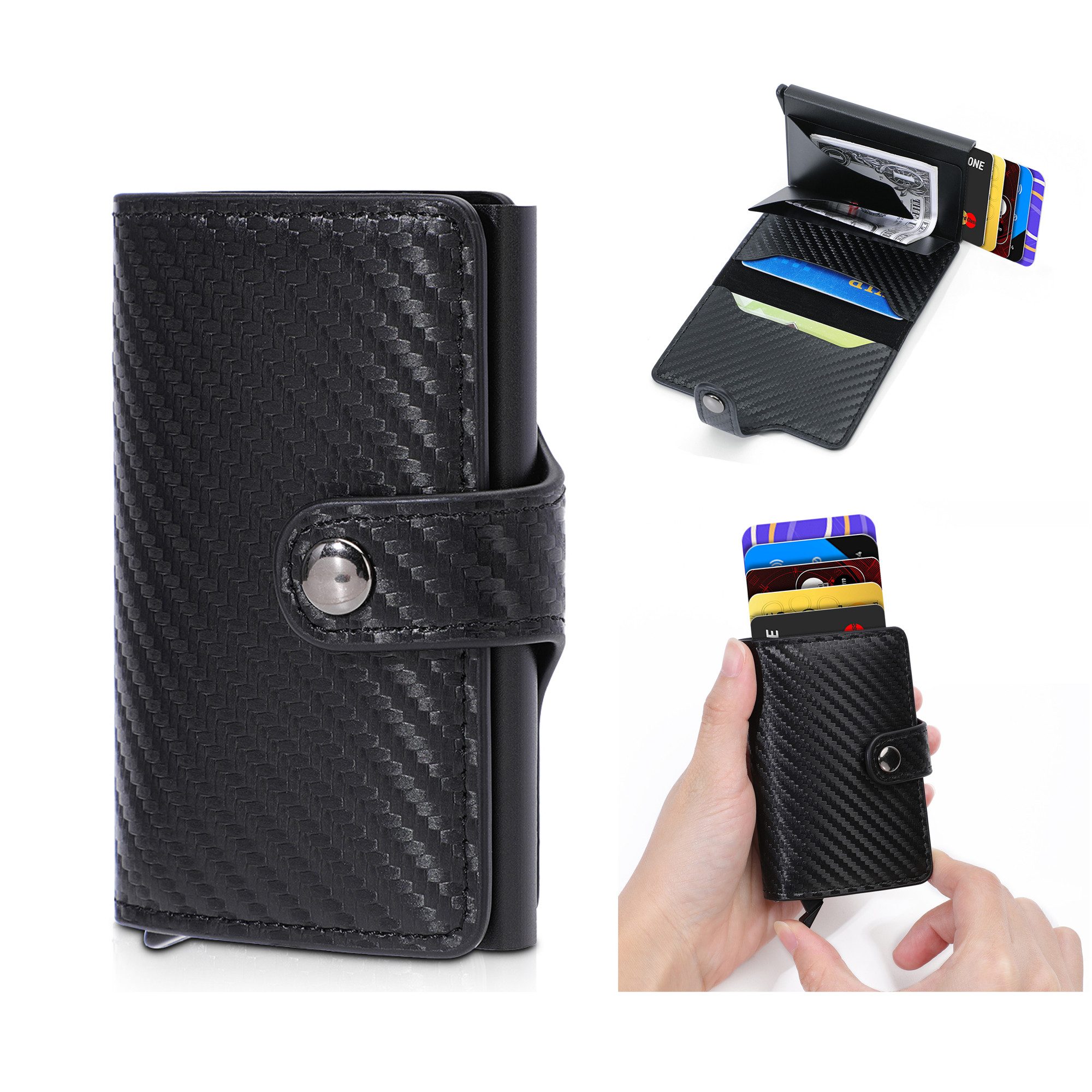 walkbee Geldbörse Geldbörse Herren mit RFID Schutz Portmonee Mini Geldbörse Herren Damen (Mini Geldbörse Kartenetui, Kreditkartenetui mit Münzfach & RFID-Schutz Smart Wallet), Geldbeutel Automatisch Pop Up für 6 Karten,Mini Geldbörse