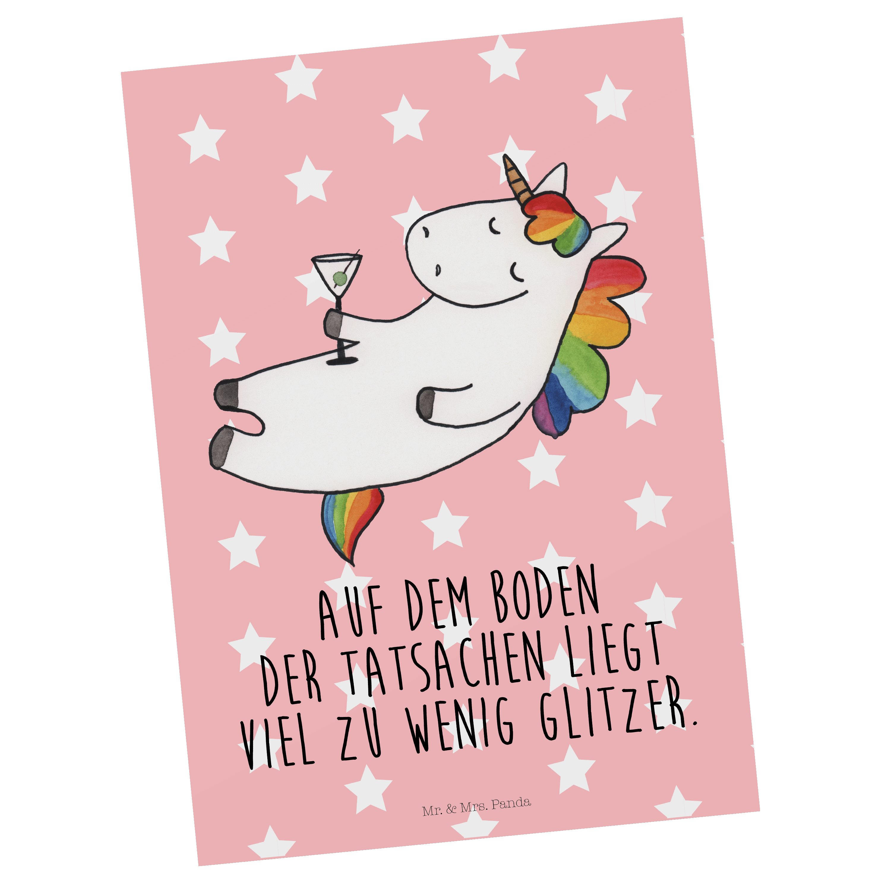 Mr. & Mrs. Panda Postkarte Einhorn Cocktail - Rot Pastell - Geschenk, Pegasus, Feiern, Einhorn D