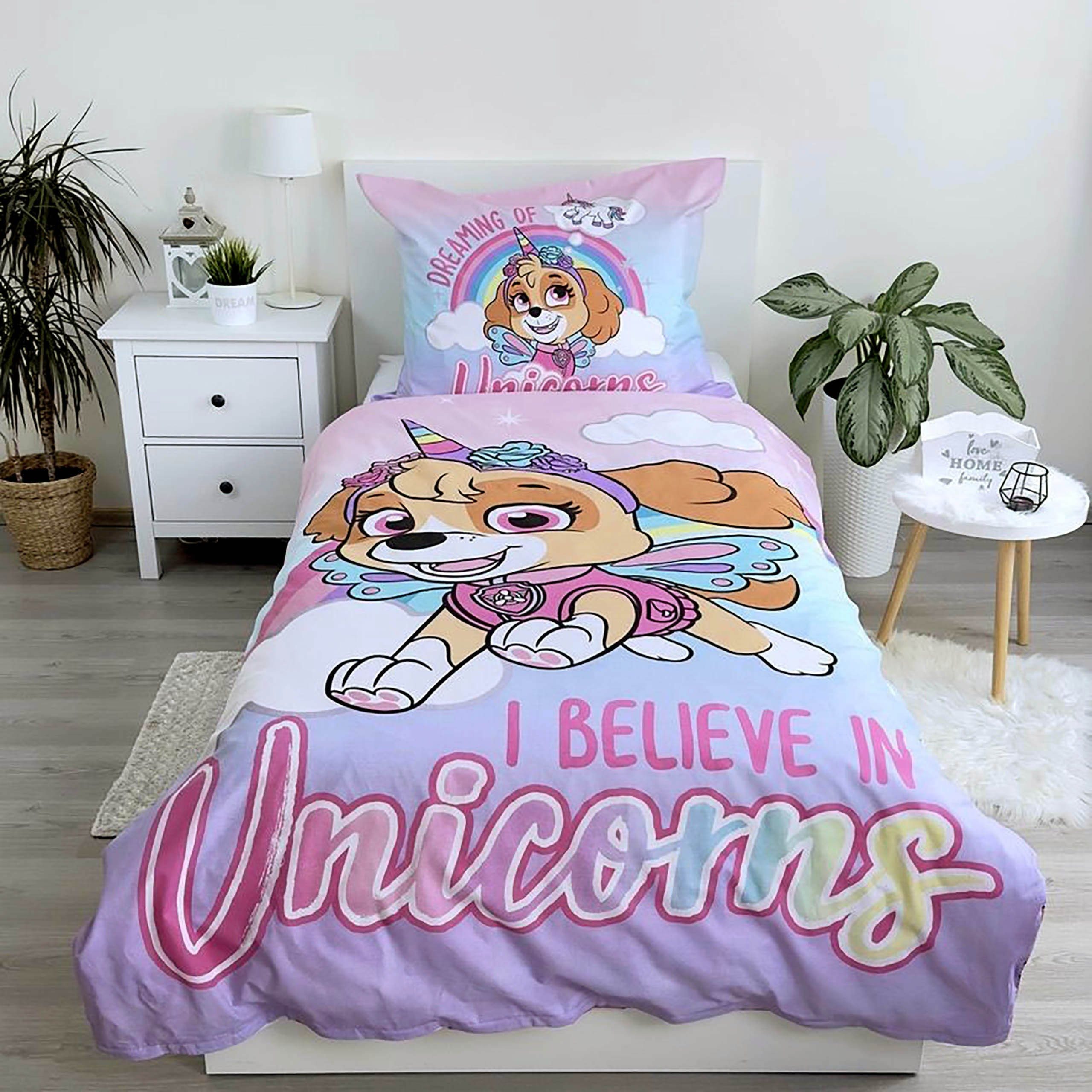 PAW PATROL Kinderbettwäsche Paw Patrol Skye Einhorn, Kinderbettwäsche, Baumwolle 140x200 cm