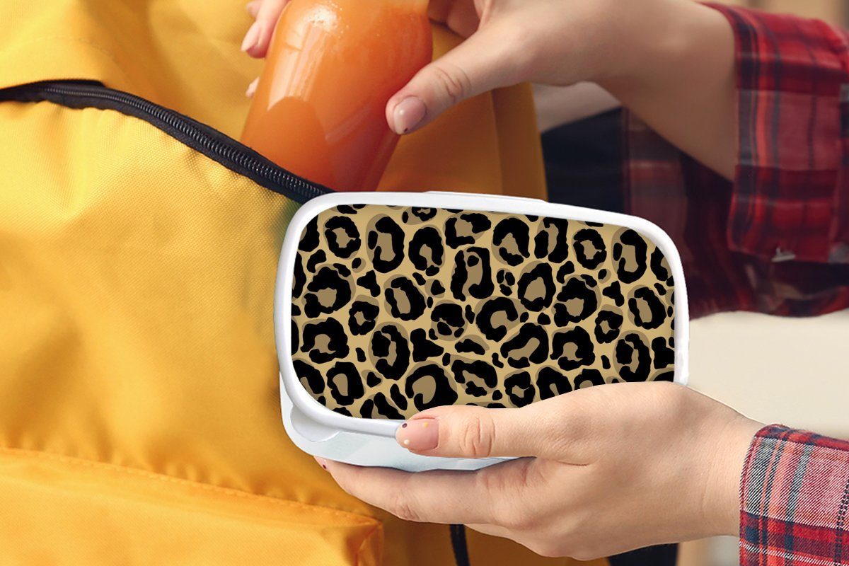 MuchoWow Lunchbox Pantherdruck für Kunststoff, - weiß und Erwachsene, Brotdose, Kinder für Muster Jungs (2-tlg), Leopard, und Brotbox - Mädchen