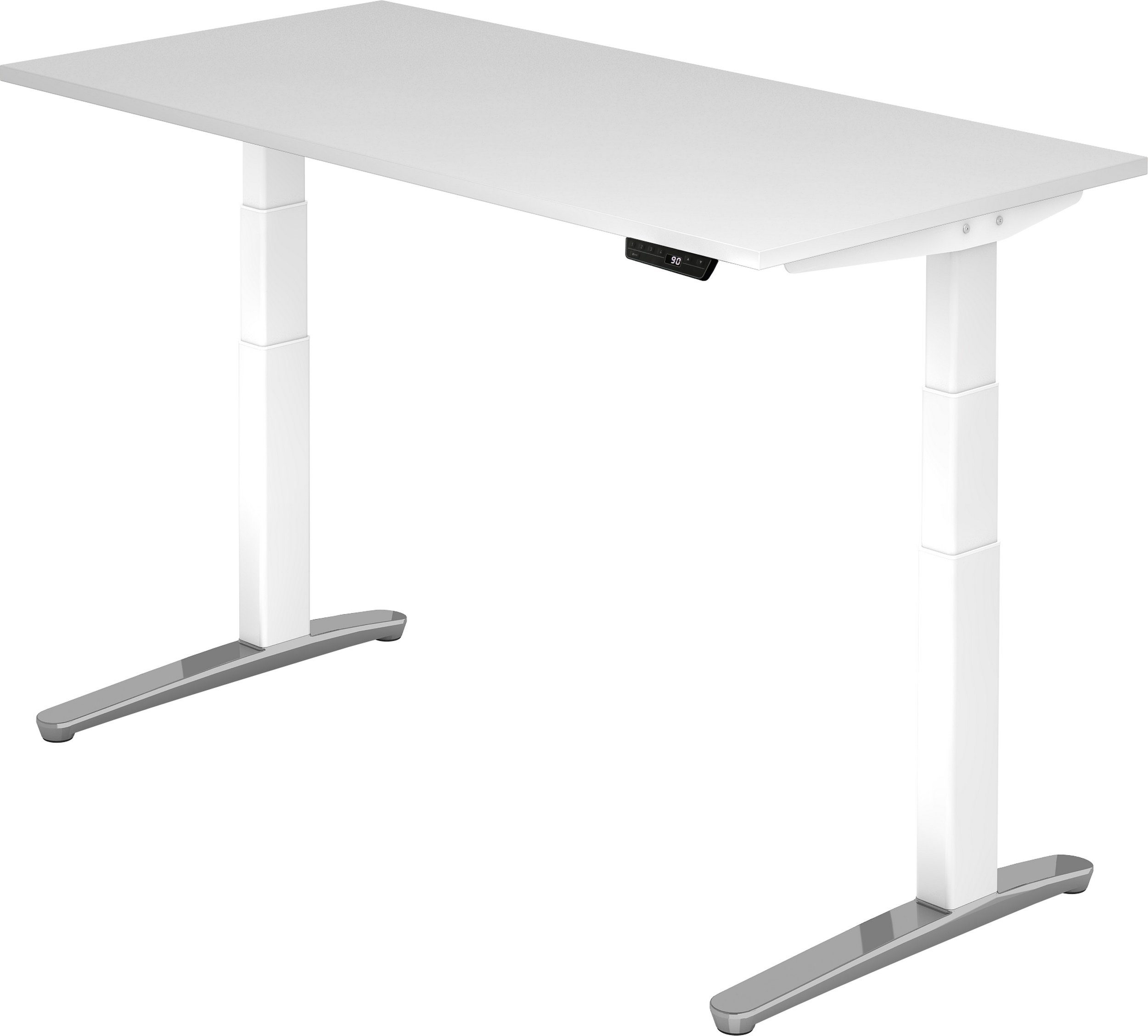 bümö Schreibtisch Schreibtisch elektrisch XBHM, Rechteck: 160 x 80 cm - Dekor: Weiß - Gestell: Weiß/Alu poliert