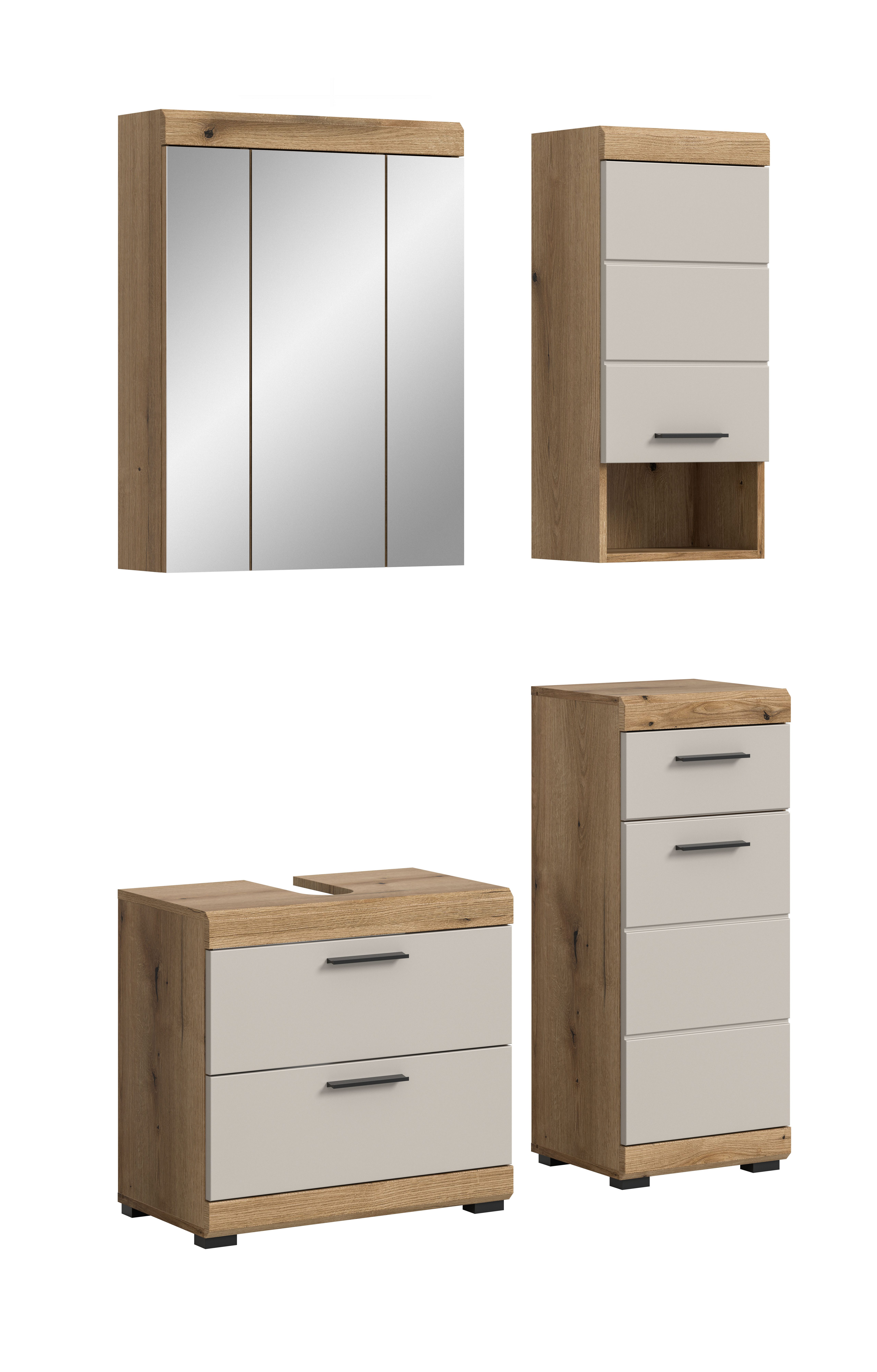 furnling Badmöbel-Set Scott, (4-St., Waschbeckenunterschrank, Spiegelschrank, Standschrank, Hängeschrank), Badschränke, Badkommoden, Badmöbel, Breite 112 cm