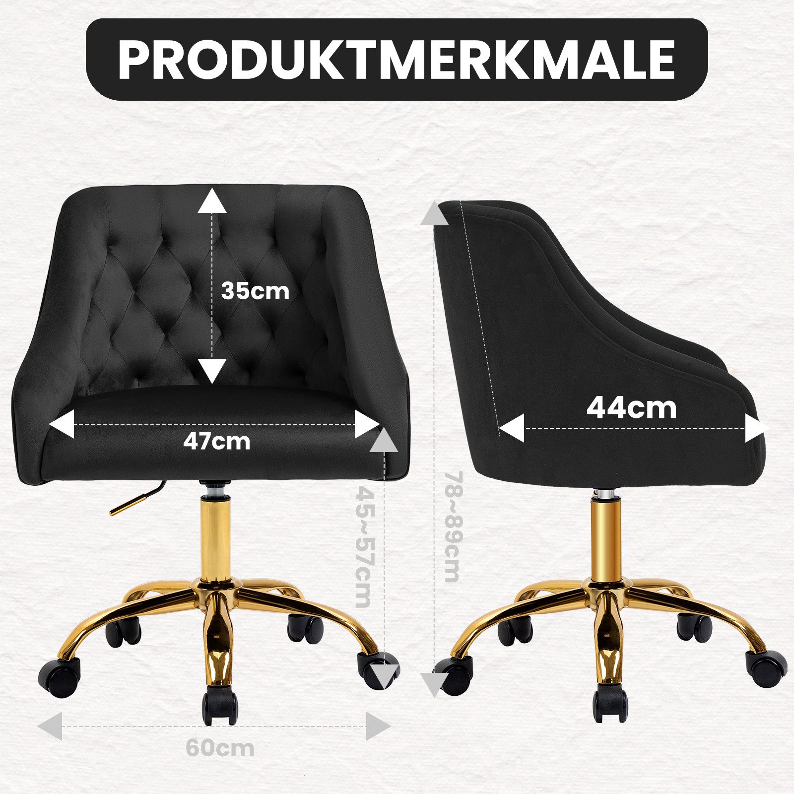 Fiximaster Polsterstuhl mit ergonomischer Rückenlehne, höhenverstellbarer Samt-Schminkstuhl (1 St), Drehstuhl und Bürostuhl, 360° drehbar – Bild 2 von 5