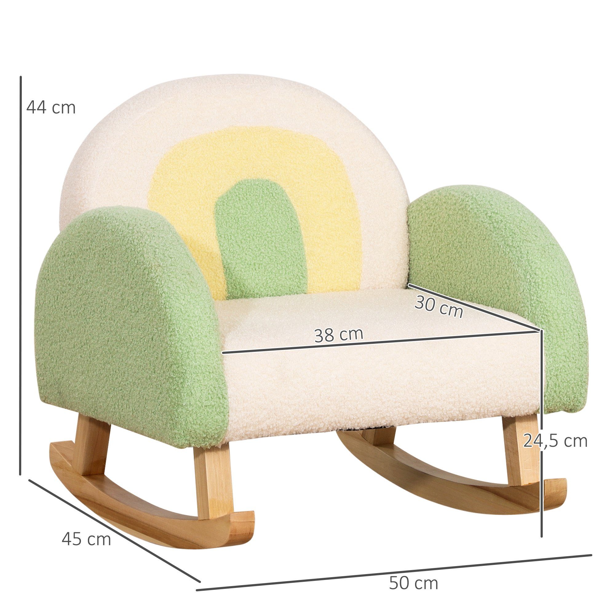 HOMCOM Kindersessel Schaukelstuhl für Kleinkinder Niedliches Design, Schaffell-Imitat Grün (Kindersofa, 1-St., Kindercouch), Grün 50 x 45 x 44 cm