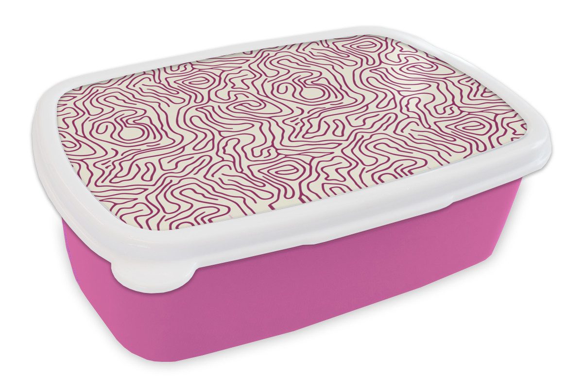 MuchoWow Lunchbox Wickelleine - Magenta - Creme, Kunststoff, (2-tlg), Brotdosen, Lunch Box, Brotbox für Kinder und Erwachsene