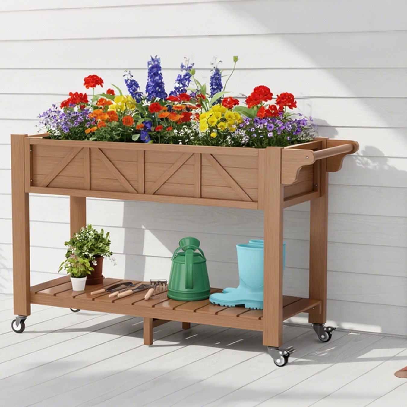 Hongsuny Hochbeet Pflanzkasten mit Ablauföffnungen, Vlieseinlage und 3 Haken (1 St), mit Rädern & Griff, für Garten, Balkon, Terrasse, 120 × 44 × 70 cm