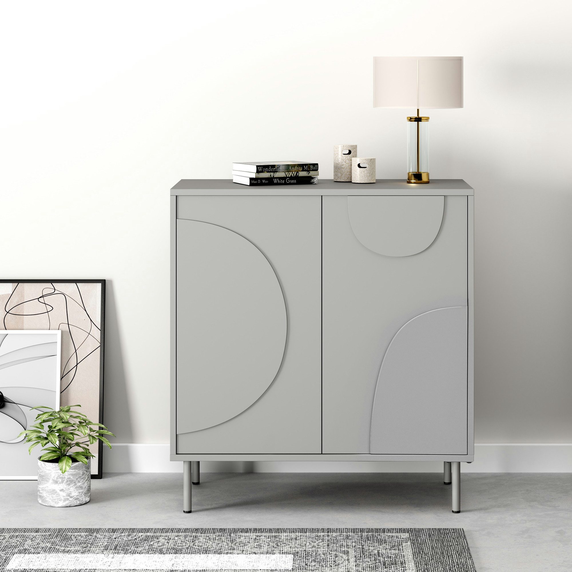 en.casa Sideboard, »Holea« mit 2 Türen Push-to-Open 75x70x34 cm Grau günstig online kaufen