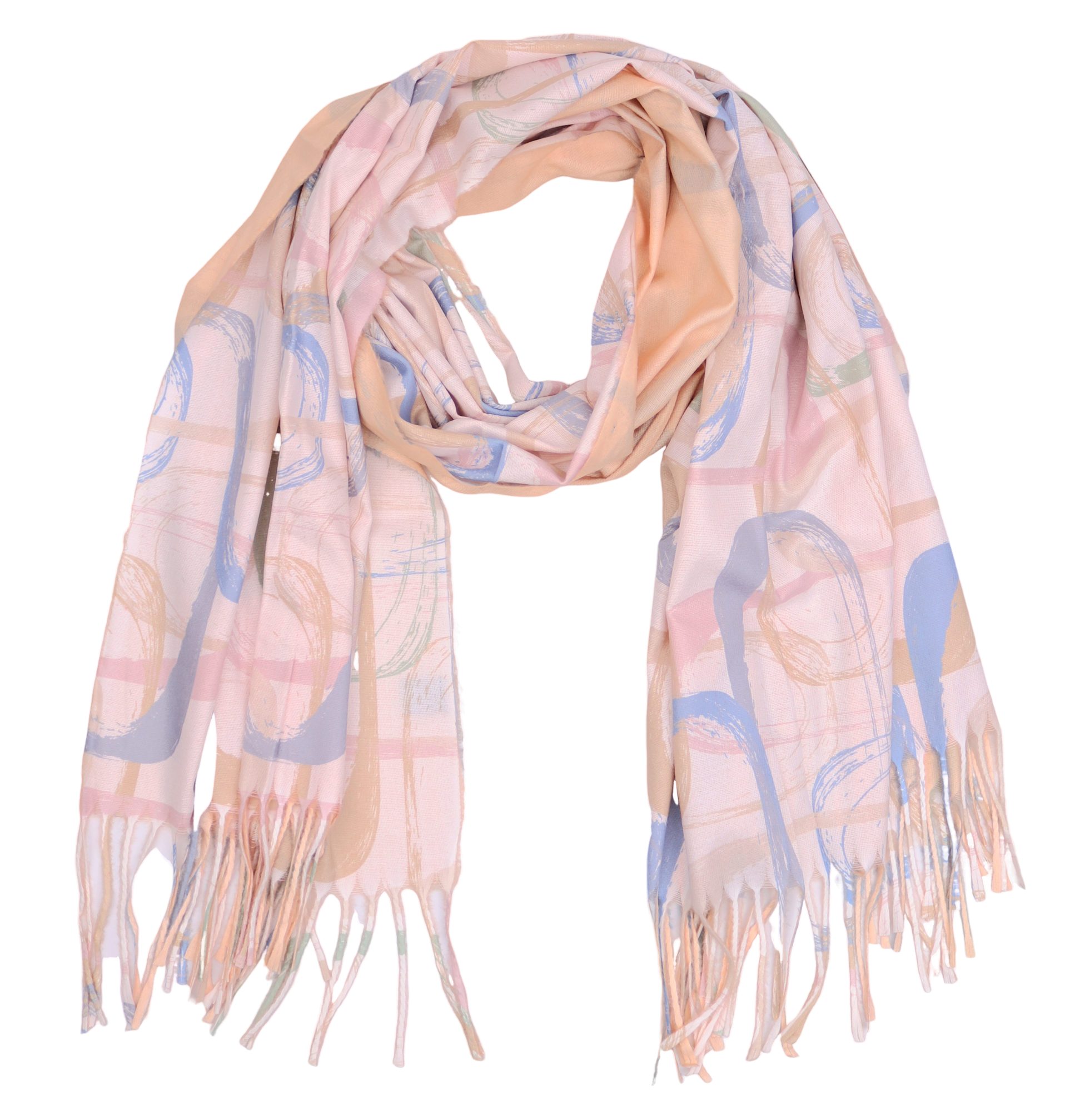 Modeschal weicher und warmer Schal Ring Muster mit Fransen, 70x180cm