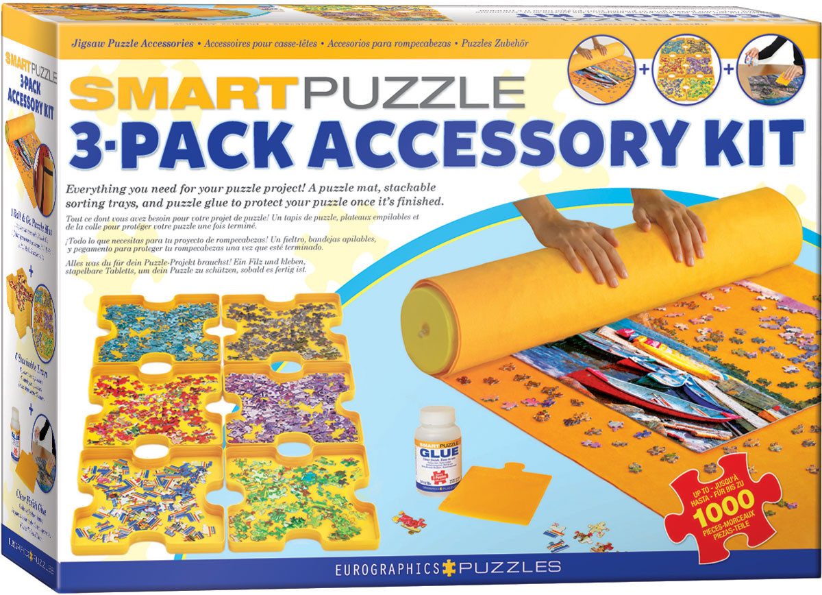 Puzzle DeLuxe 3er Set Puzzle Zubehör Puzzleleim + Puzzlematte + 6 Sortierscha, Puzzleteile