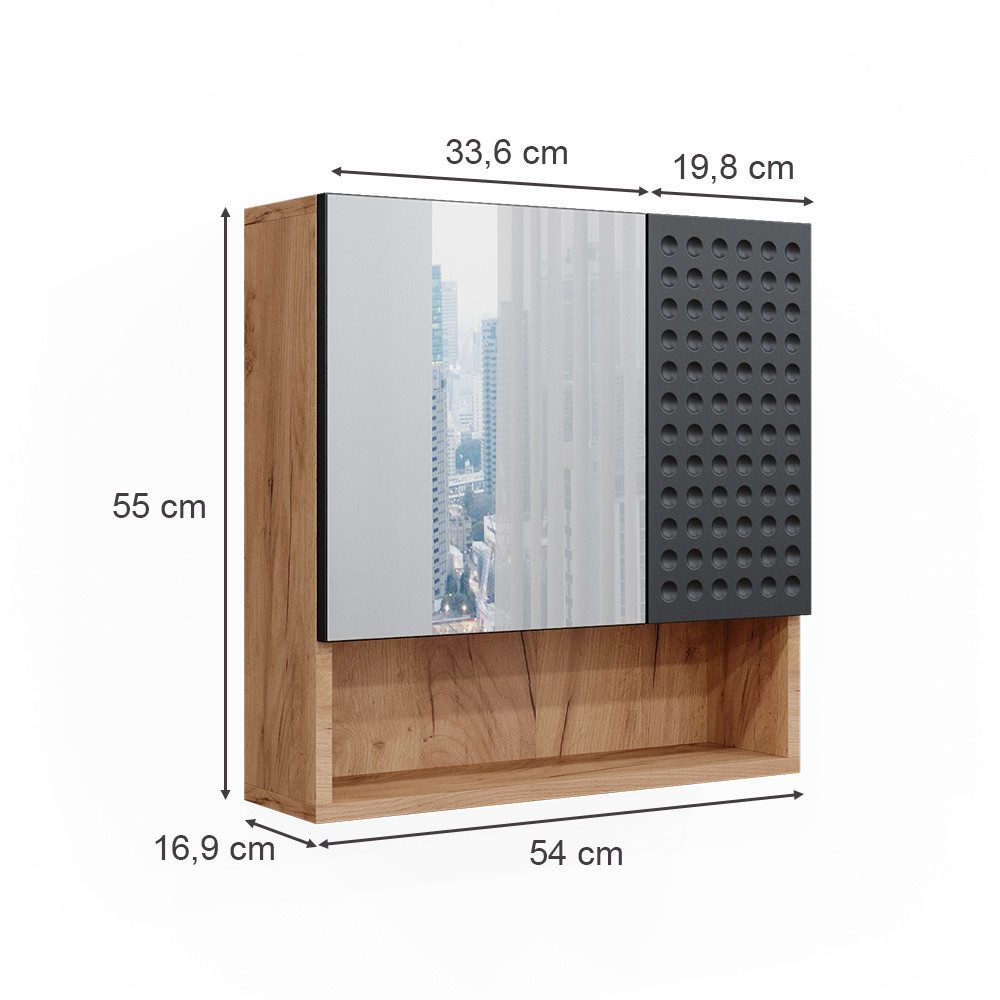 Vicco Badezimmerspiegelschrank Irma, Goldkraft Eiche/Anthrazit, 54 x 55 cm (1-St)