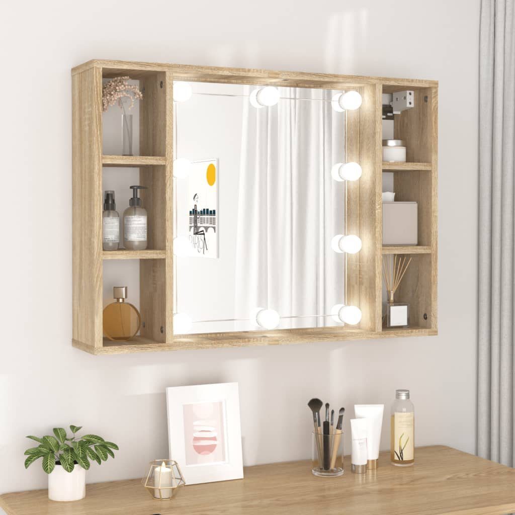 vidaXL Badezimmerspiegelschrank Spiegelschrank mit LED Sonoma-Eiche 76x15x55 cm (1-St) Sonoma Eiche | Spiegelschränke