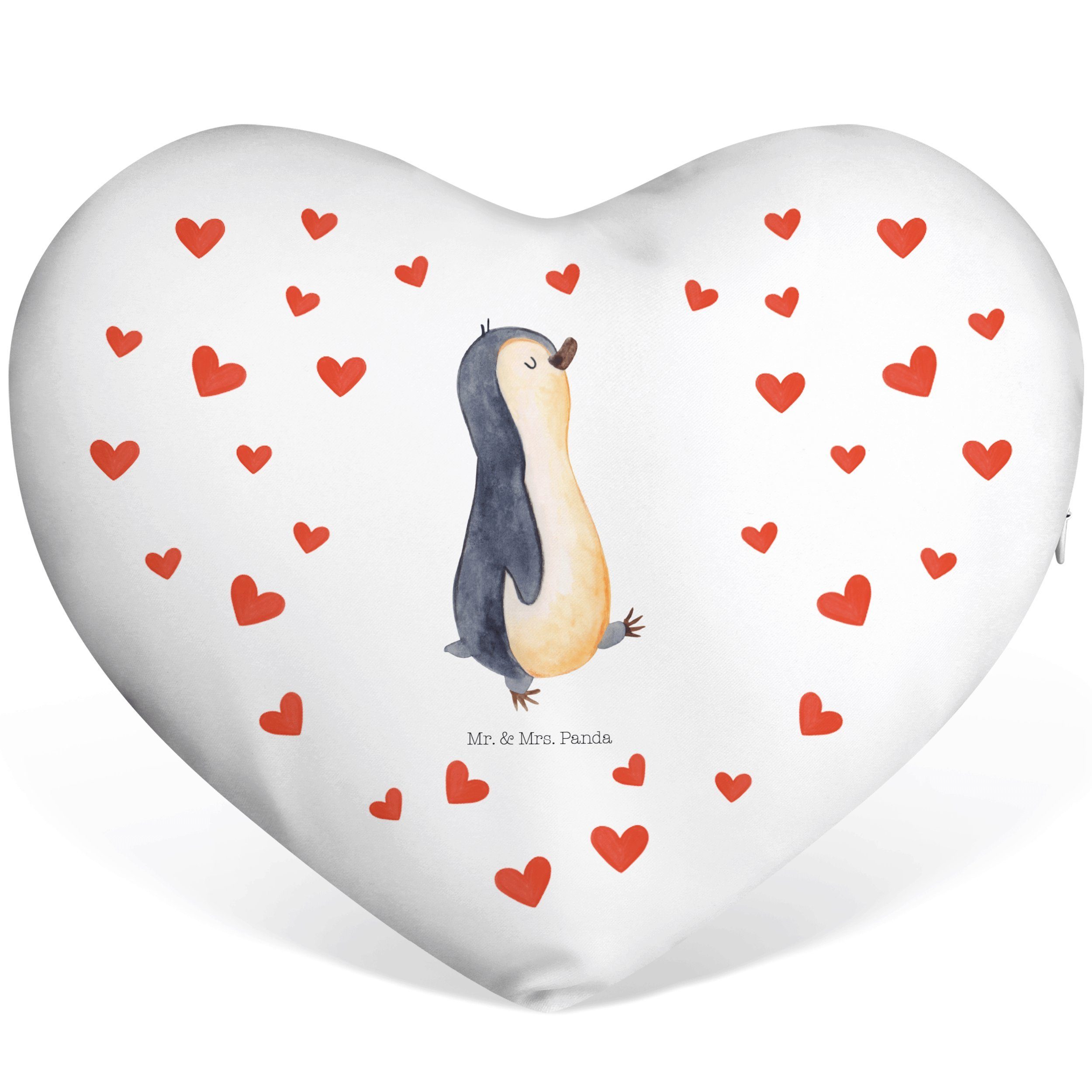 marschierend Weiß Dekokissen - Herzform - Mr. & Panda Mrs. spazieren, Bruder, Geschenk, Pinguin